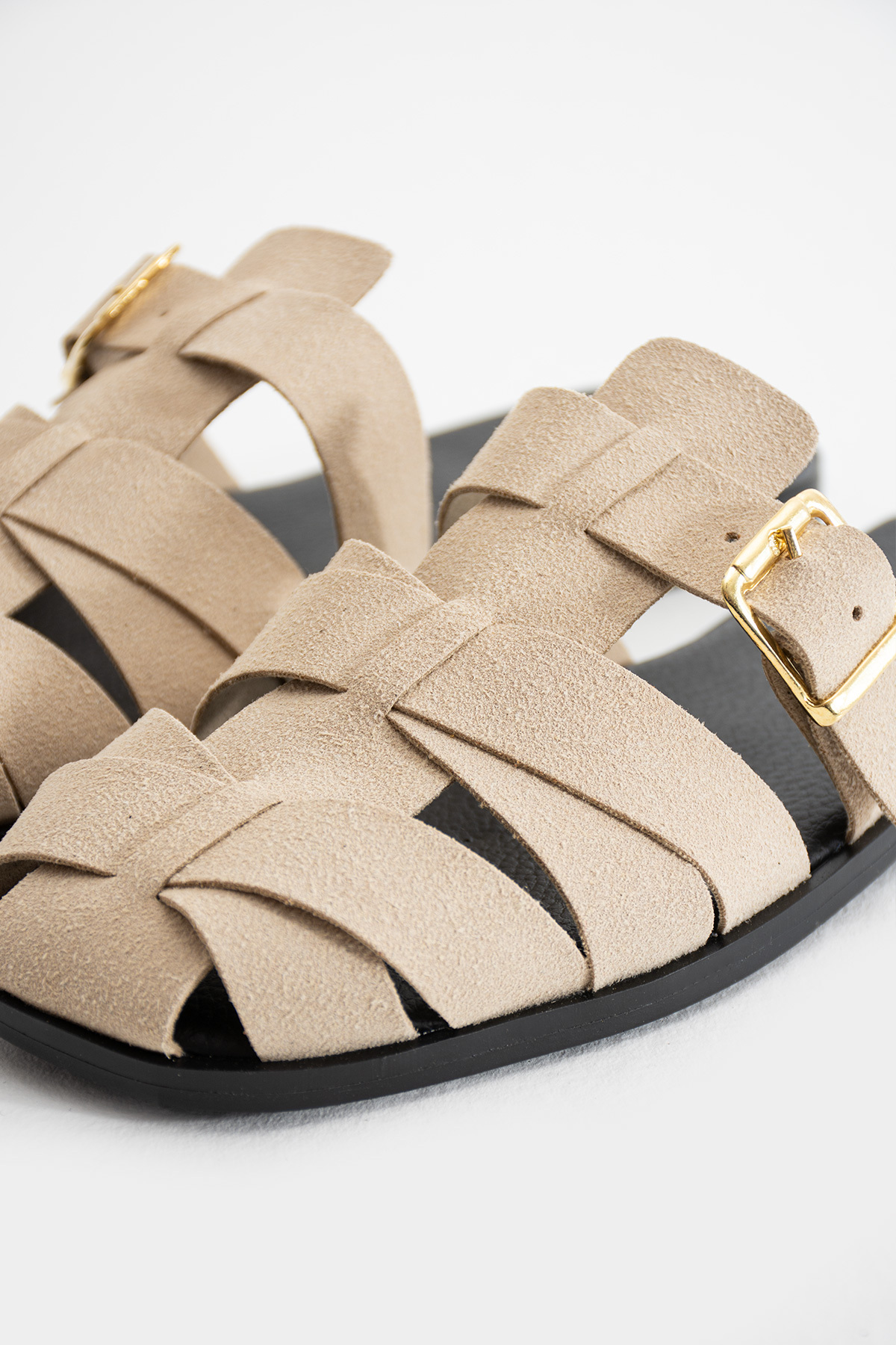 diya shoes Shay Yoshi bej Gold Aksesuarlı Kemer Toka Detaylı Kadın Terlik görsel 7