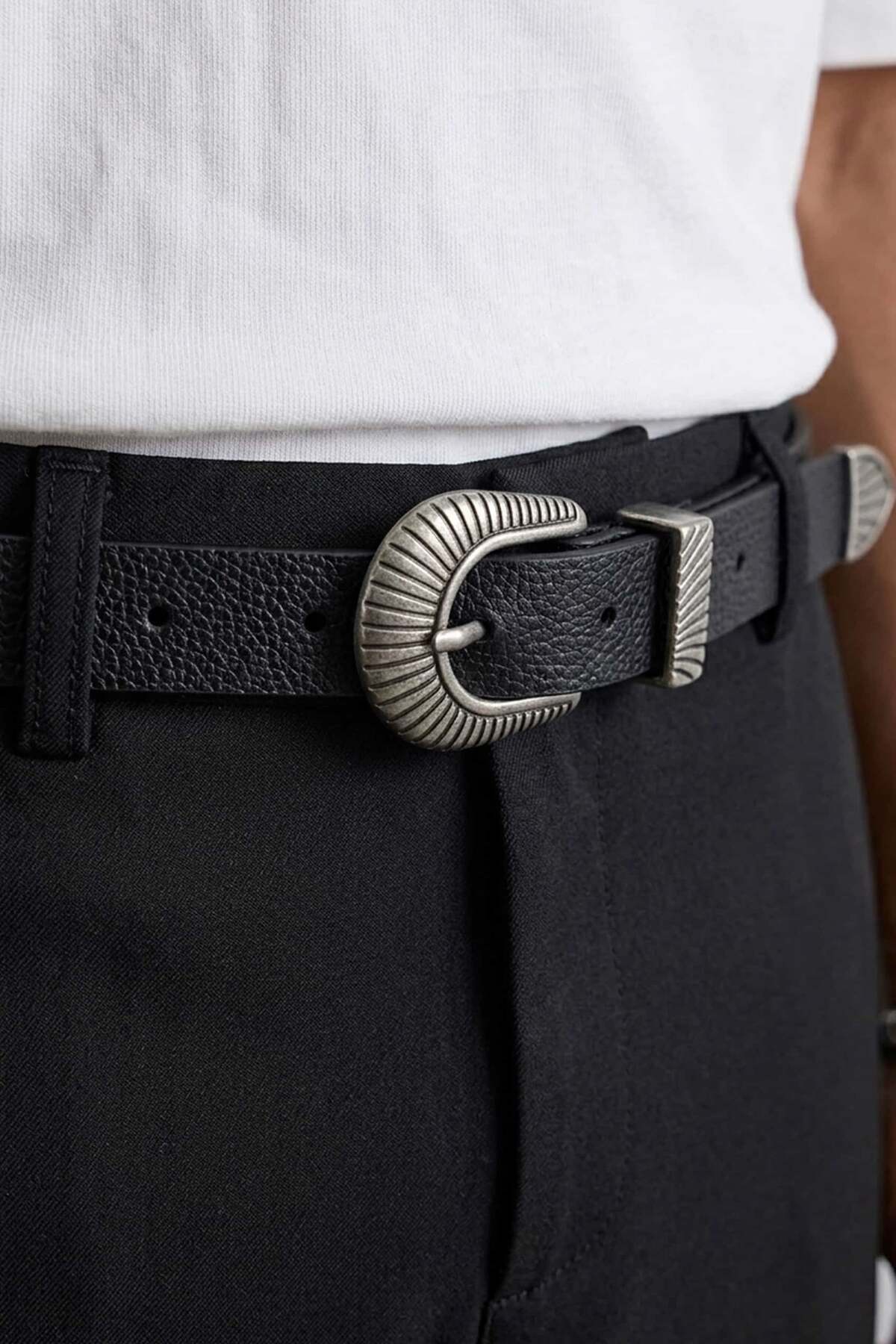 ablukaonline  Erkek Western Toka Detaylı Deri Kemer Siyah - Görsel 2