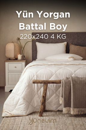 YÜN EVİM Battal Boy Kuzu Yünü Yorgan 220x240 cm 4 kg Merinos Kuzu Yünü
