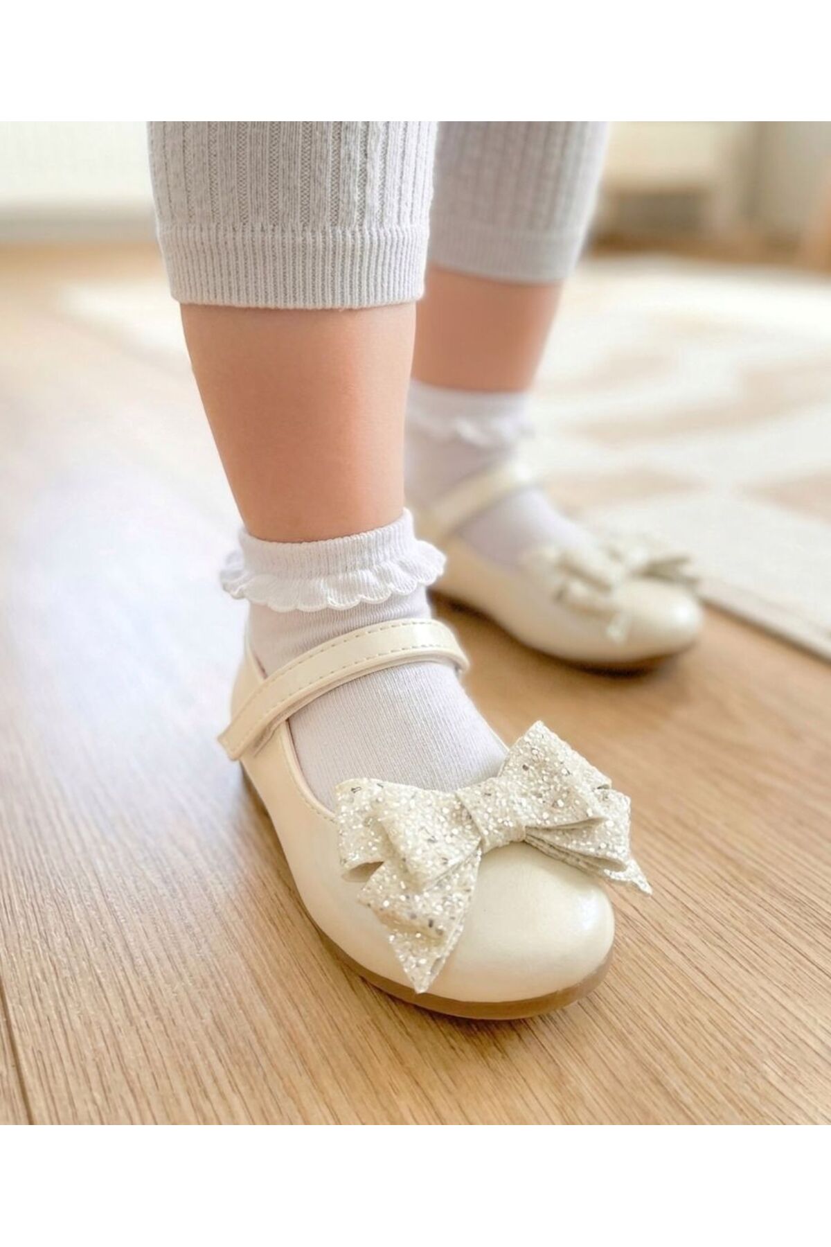 Girls Orthopedic Sequin Bow Detailed Flat Shoes, Kids Orthopedic Flat Shoes