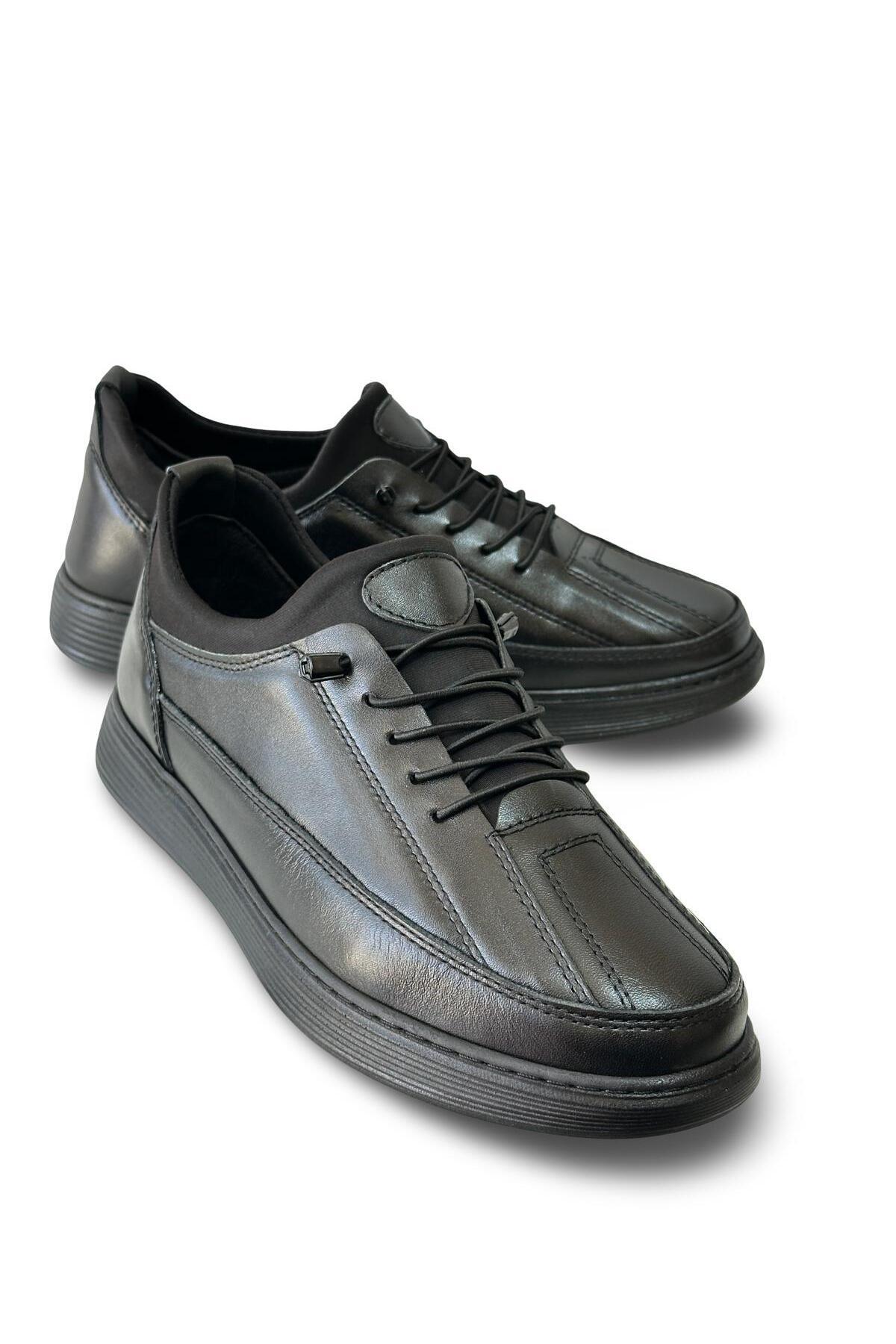 Kardeşler SHOE Erkek Hakiki Deri Ultra Rahat Ortapedik Taban Günlük Esnek Boğaz Bağcık Siyah Spor Ayakkabı görsel 7