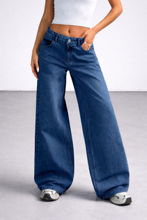 Polo State Kadın Lacivert Wide Leg Bol Paça Düşük Bel Denim Jean Pantolon