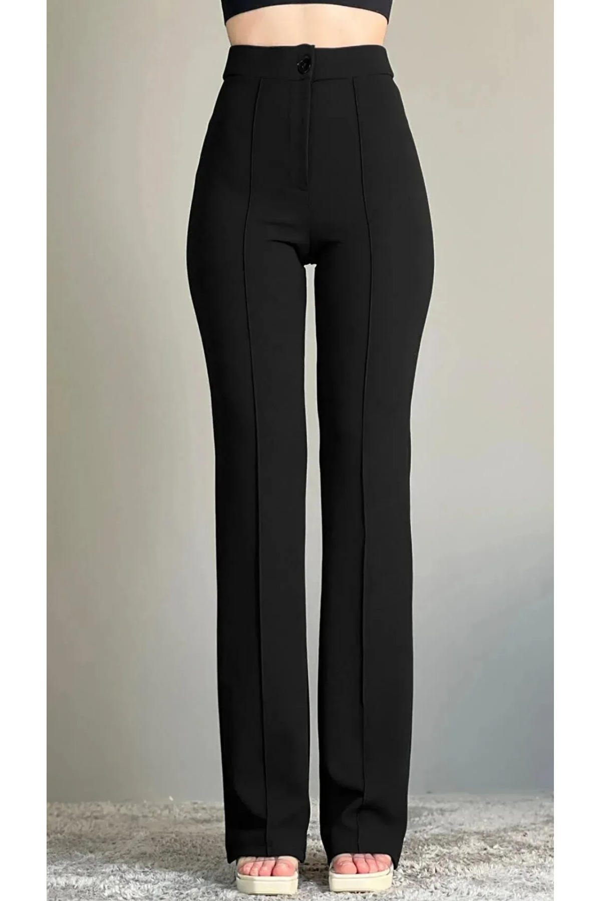 THIFF GYMWEAR  Krep Kumaş Likralı Kadın Palazzo Pantolon 3'lü Set - Görsel 4