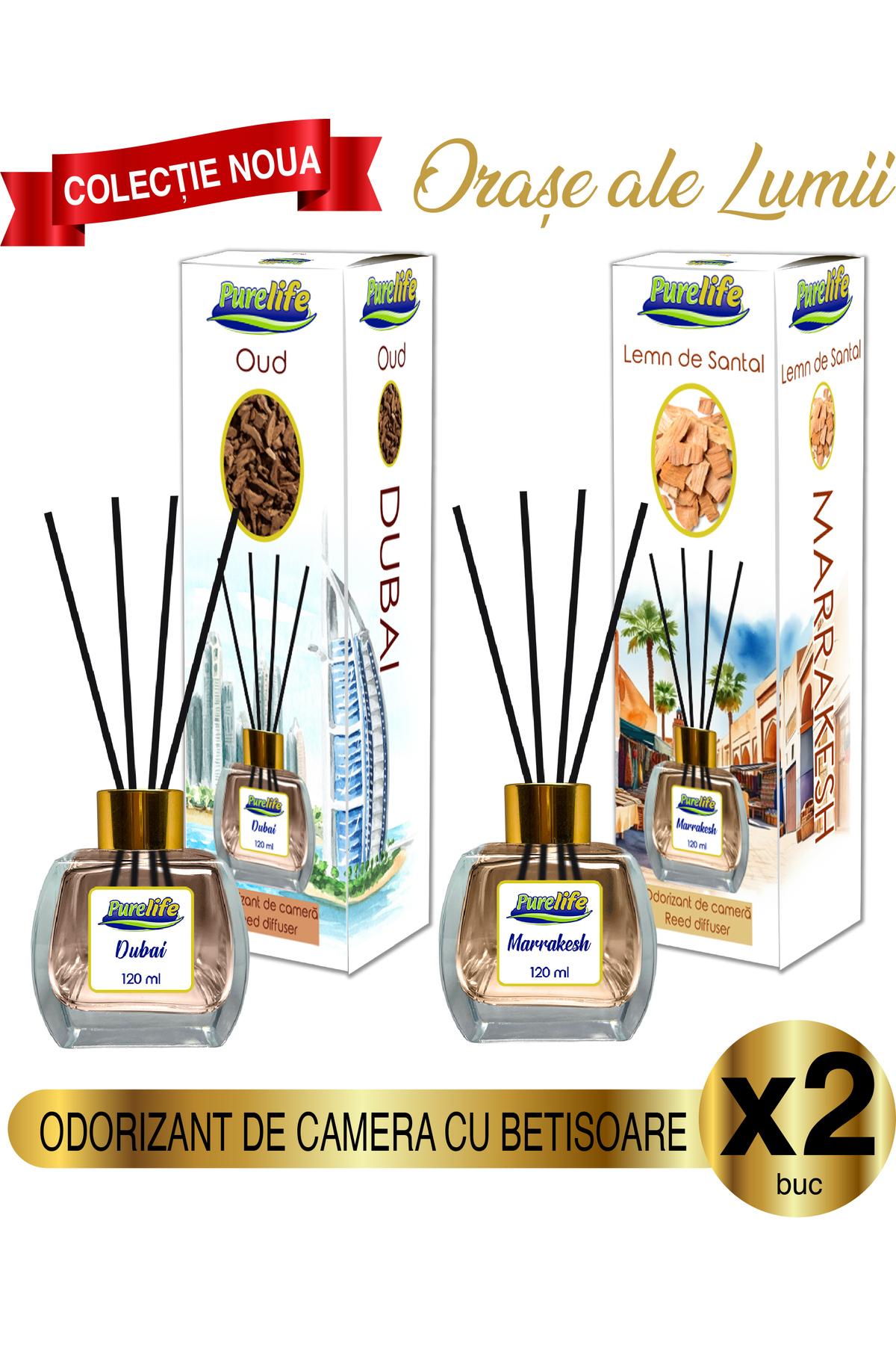 PureLife Set de parfumuri de cameră Pure Life Dubai Oud și Marrakesh Santal W...
