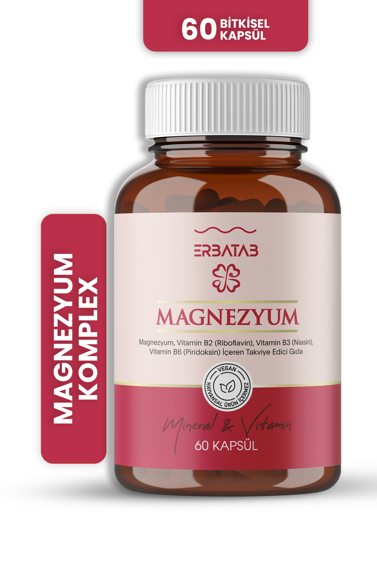 Erbatab Magnezyum 3 Lü Form (BİSGLİSİNAT, SİTRAT, MALAT) & Vitamin B2 , B3 , ...