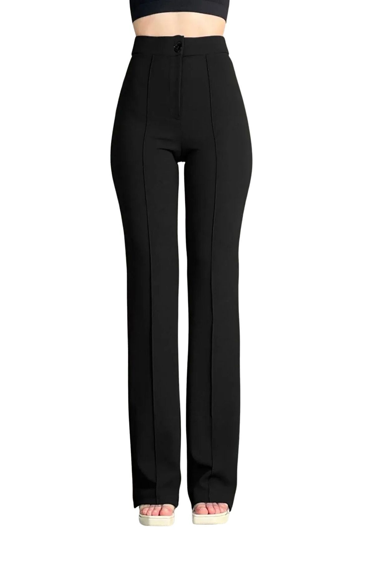 THIFF GYMWEAR Krep Kumaş Likralı Kadın Palazzo Pantolon 3'lü Set görsel 4