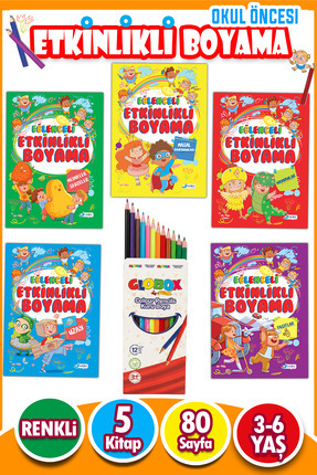 Harika Kitap 12'li Kuru Boya ve Eğlenceli Etkinlikli Boyama Seti - 80 Sayfa -...