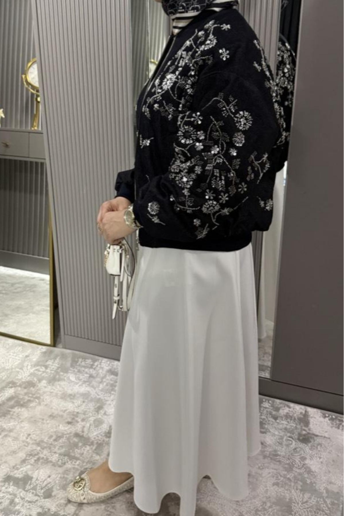 Safgiyim44  Pul İşlemeli Bomber Ceket - Siyah - Görsel 4