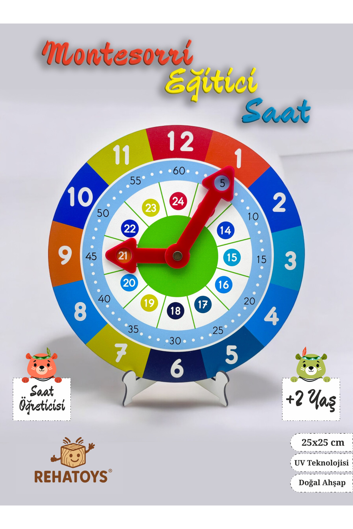 afili toys Reha Toys Montesorri Ahşap Eğitici Saat