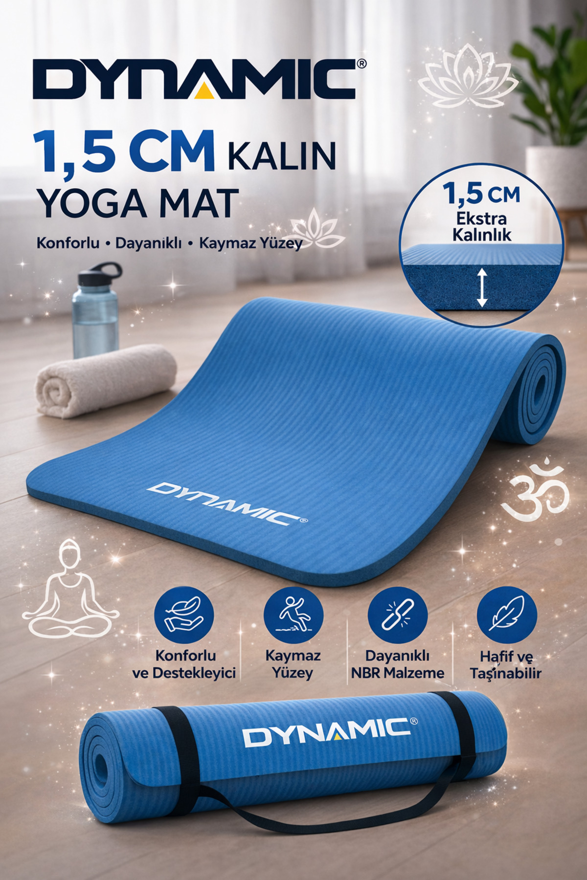 Dynamic Nbr 1,5 cm Deluxe Foam Pilates Minderi & Yoga Mat Mavi