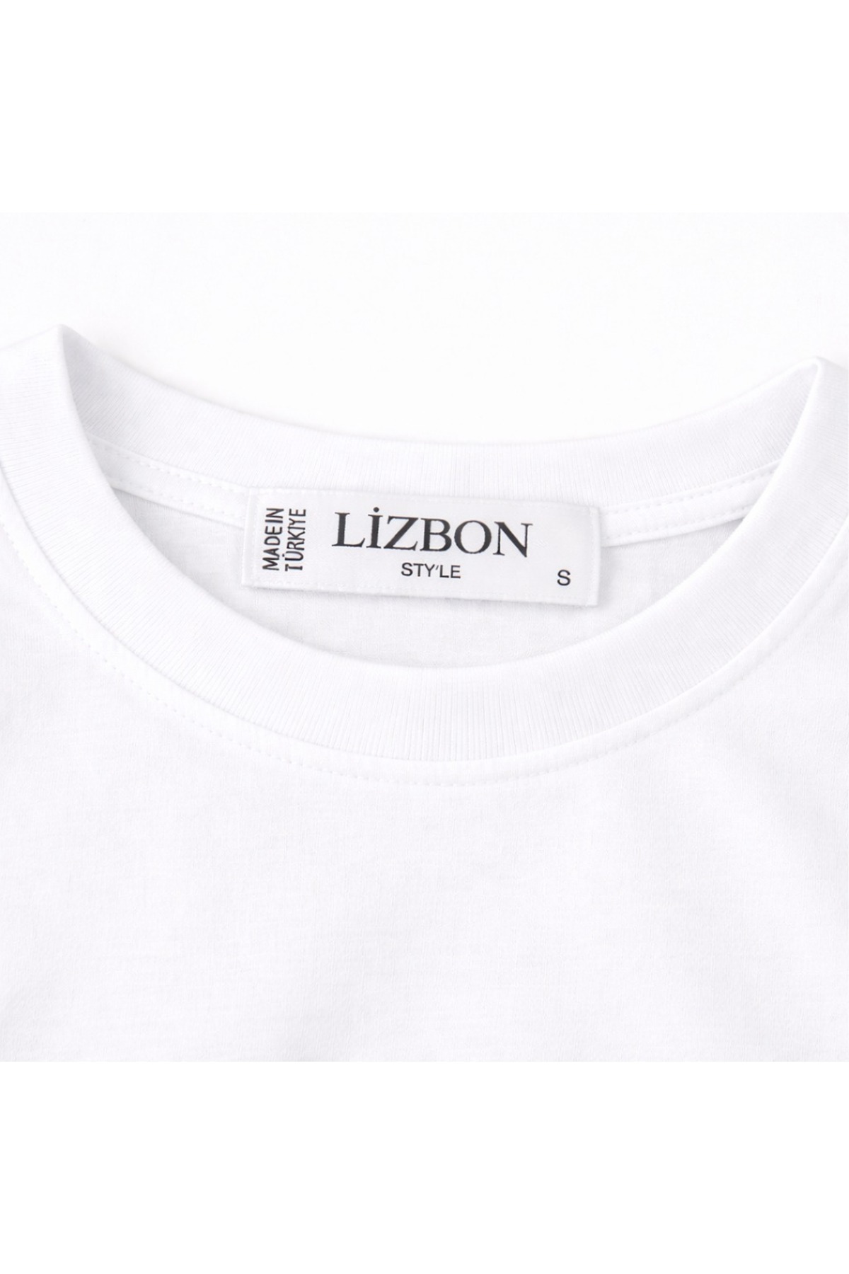 Lizbon Style  Kadın Oversize %100 Pamuk Basic Rahat Kalıp Beyaz T-Shirt - Görsel 4