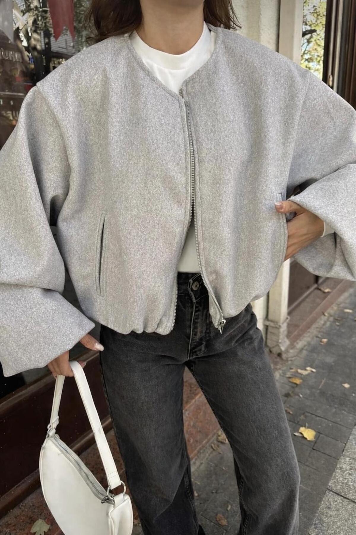 Sitilce Kaşe kumaş bomber ceket görsel 4