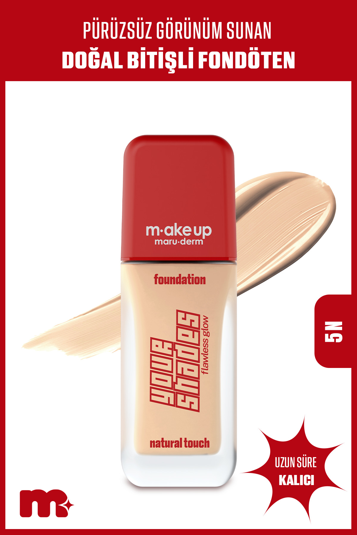 Maru.Derm make up maruderm Pürüzsüz Görünüm Sağlayan Yarı Mat Bitişli Uzun Süre Kalıcı Fondöten 5N 30 ml