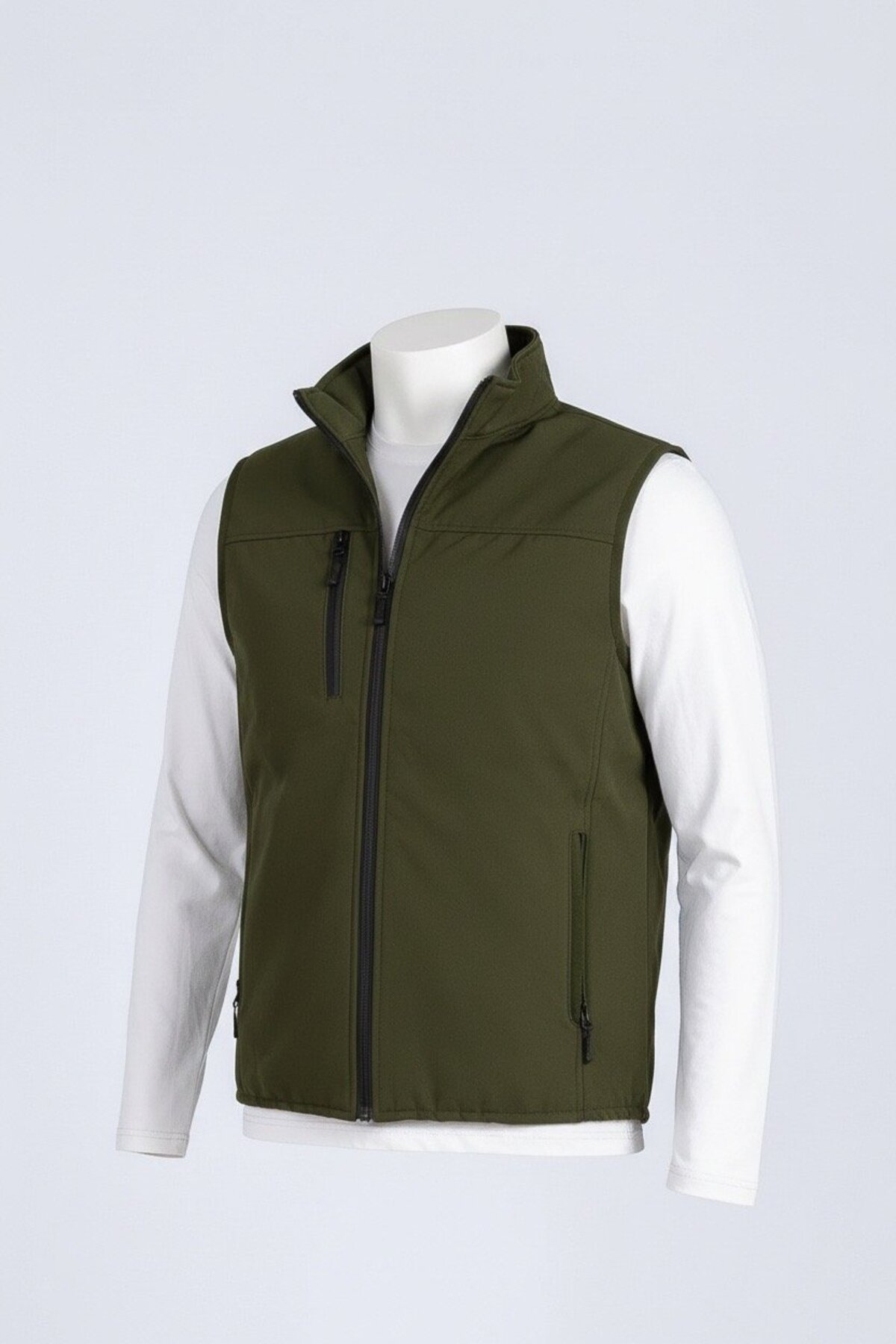 Vatan Tekstil Dik Yaka Slim Fit 3 Cepli Softshell Erkek Yelek Su İtici Kumaş görsel 4
