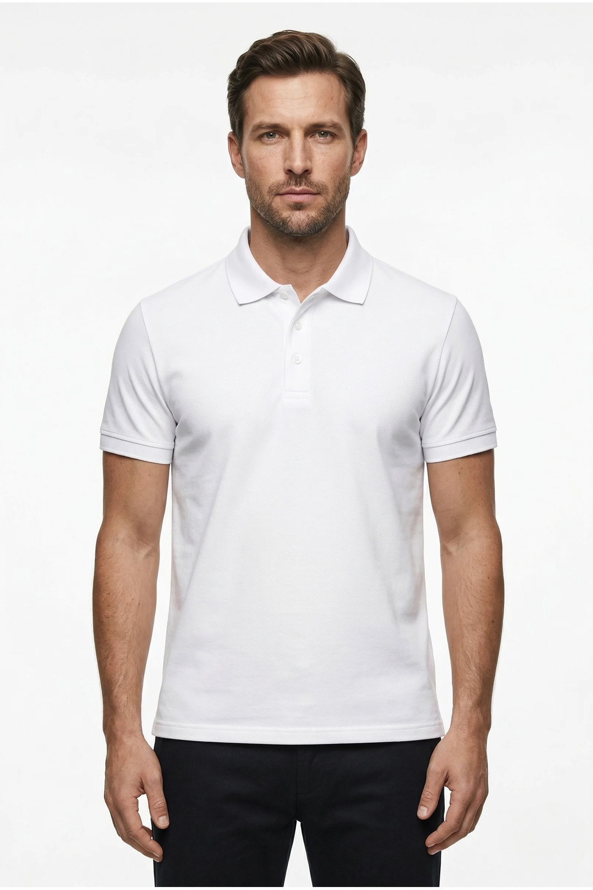 Men's Cotton White Polo Neck T-Shirt Classic Cut, Soft Texture, Short Sleeve Casual Men's Polo Neck