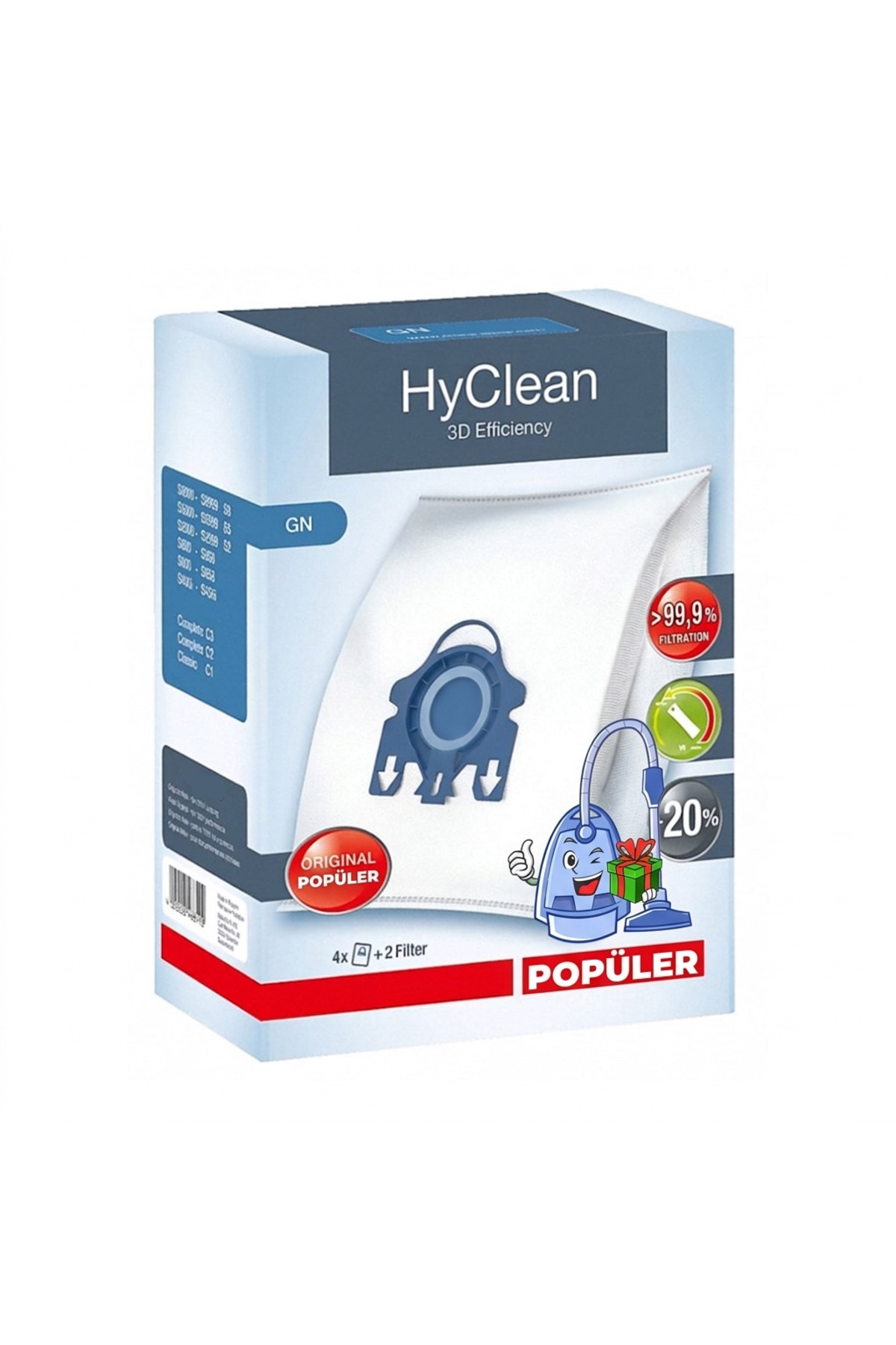 Miele Hyclean 3d Gn Compatible 4-Piece Dust Bag Set Vacuum Cleaner C1, C2 ,C3 ,S800