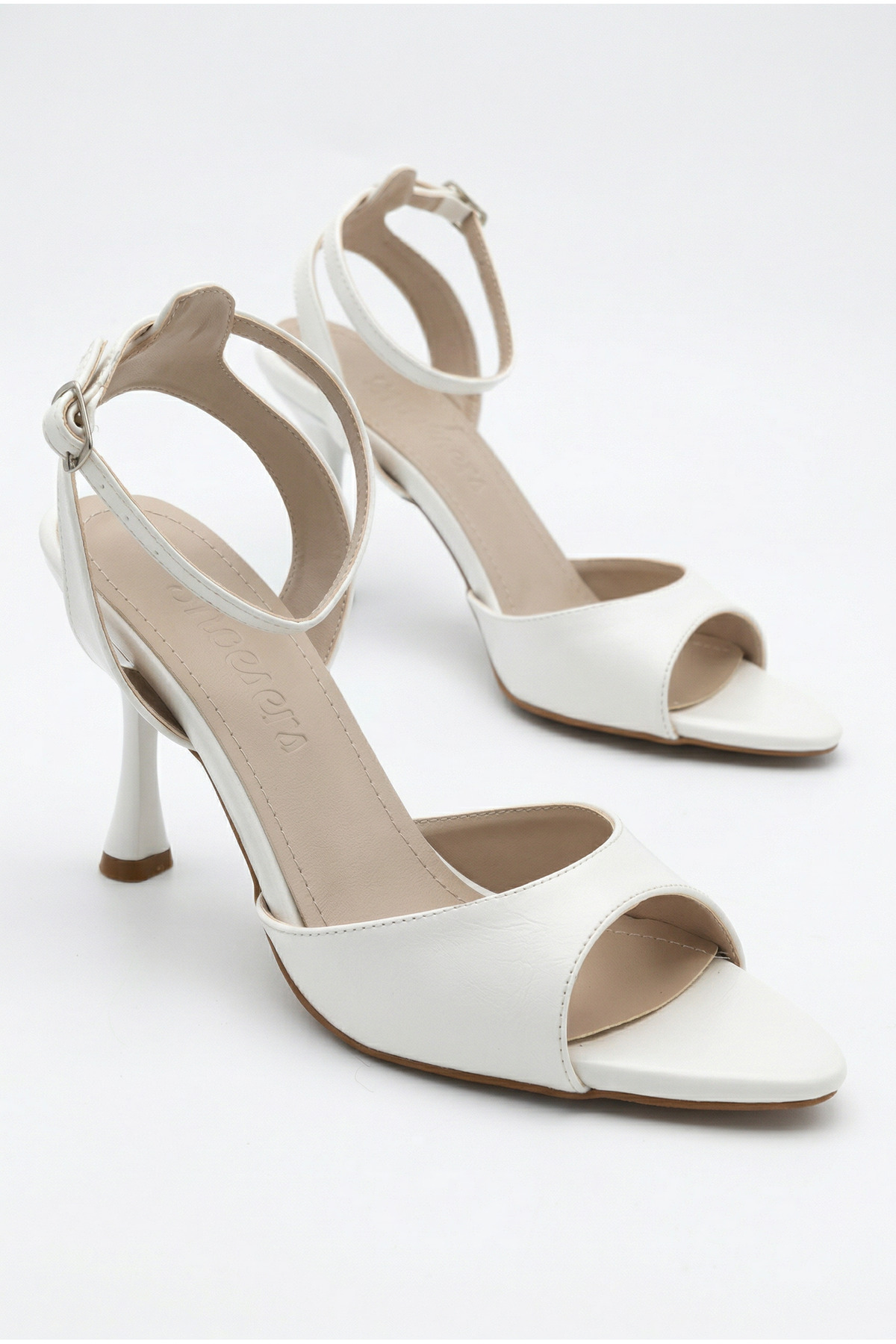 Women's Custom Design Ankle Tie Single Strap White Stiletto Slim High Heel Evening Shoes