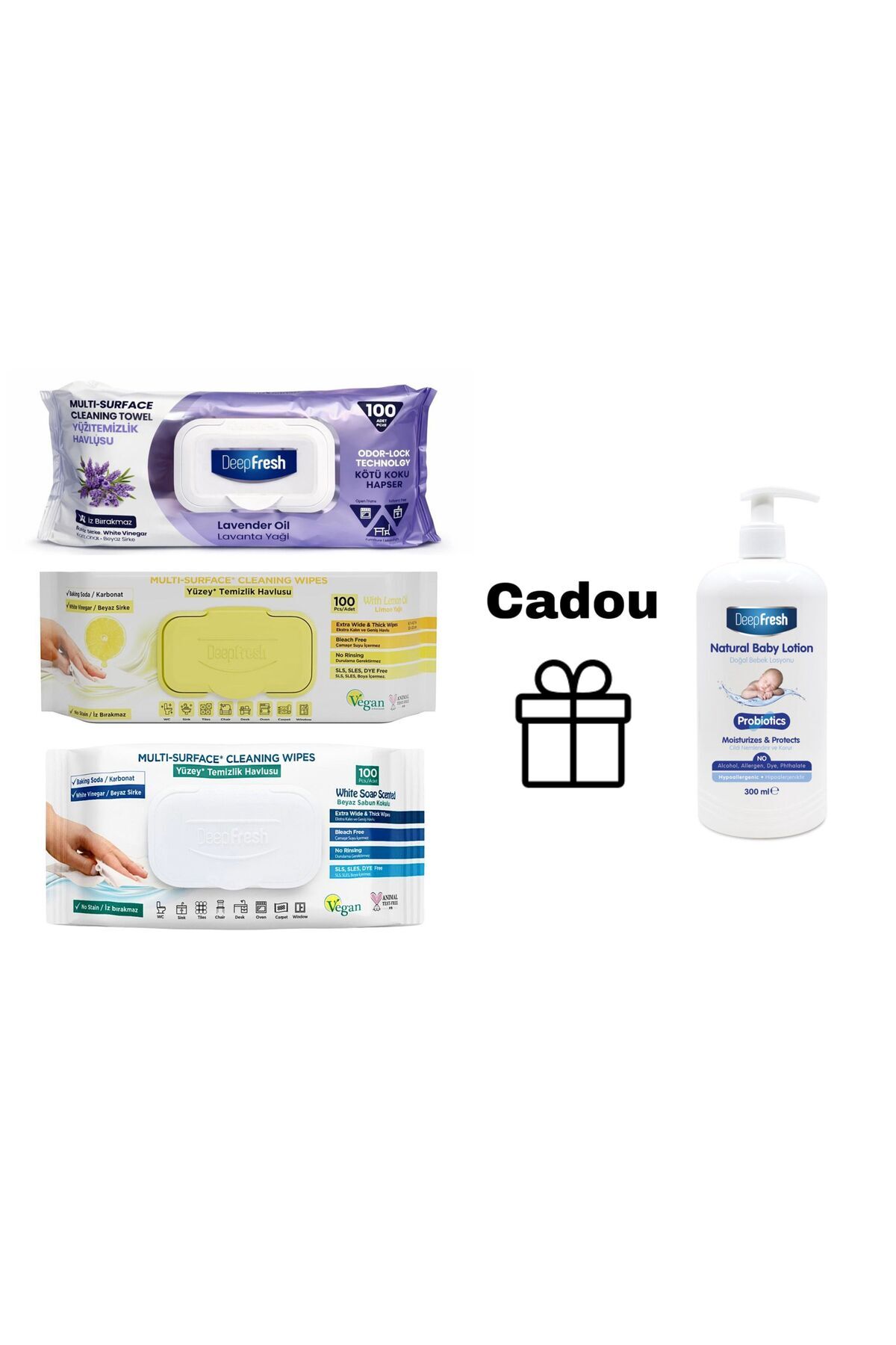 Deep Fresh Set 3 pachete Servetele umede multusuprafete cu otet si bicarbonat...