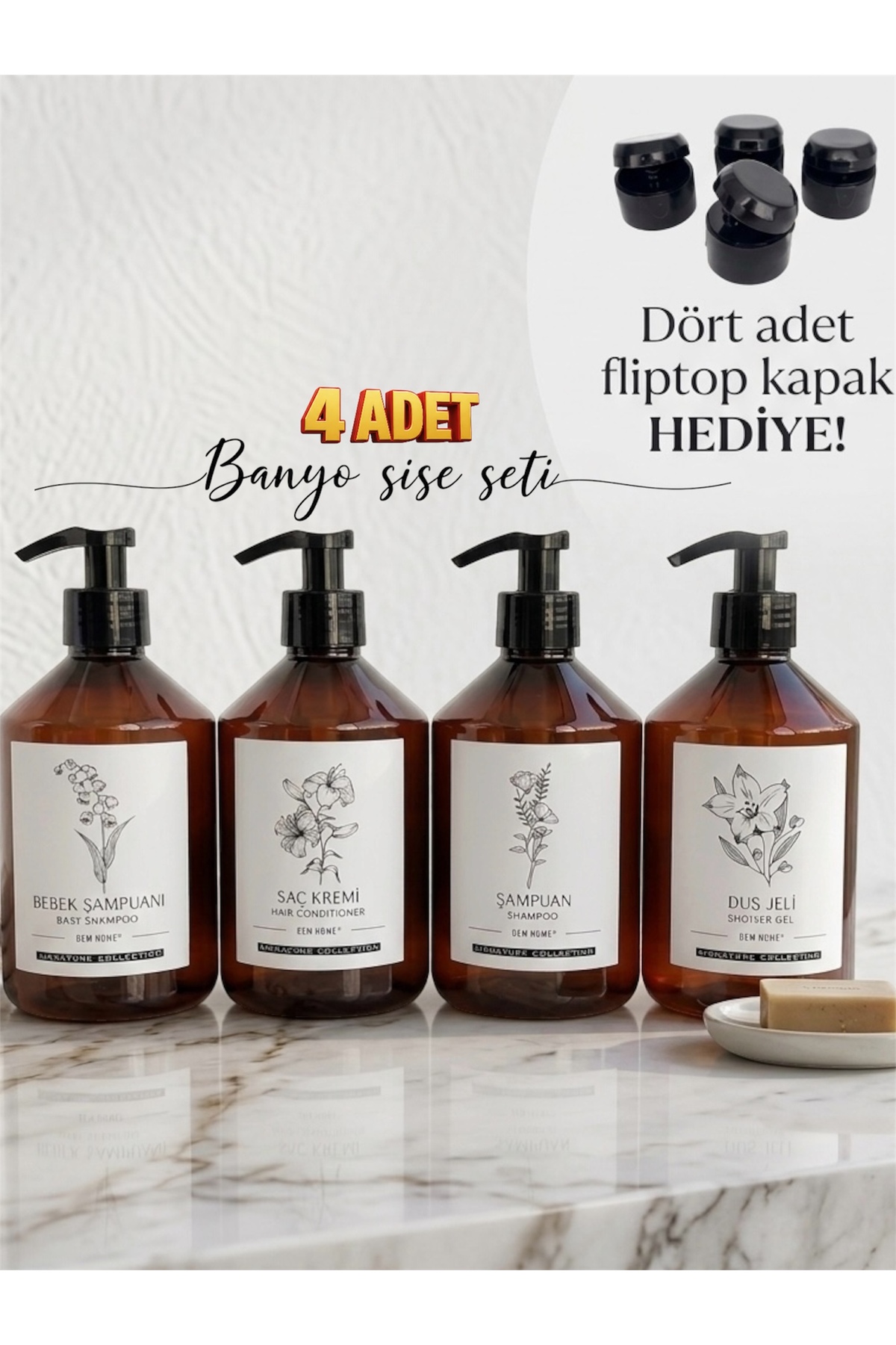 4-Piece Plastic Bath Bottle Set Shampoo-shower Gel-hair Conditioner-baby Shampoo 500 Ml Pump Cover