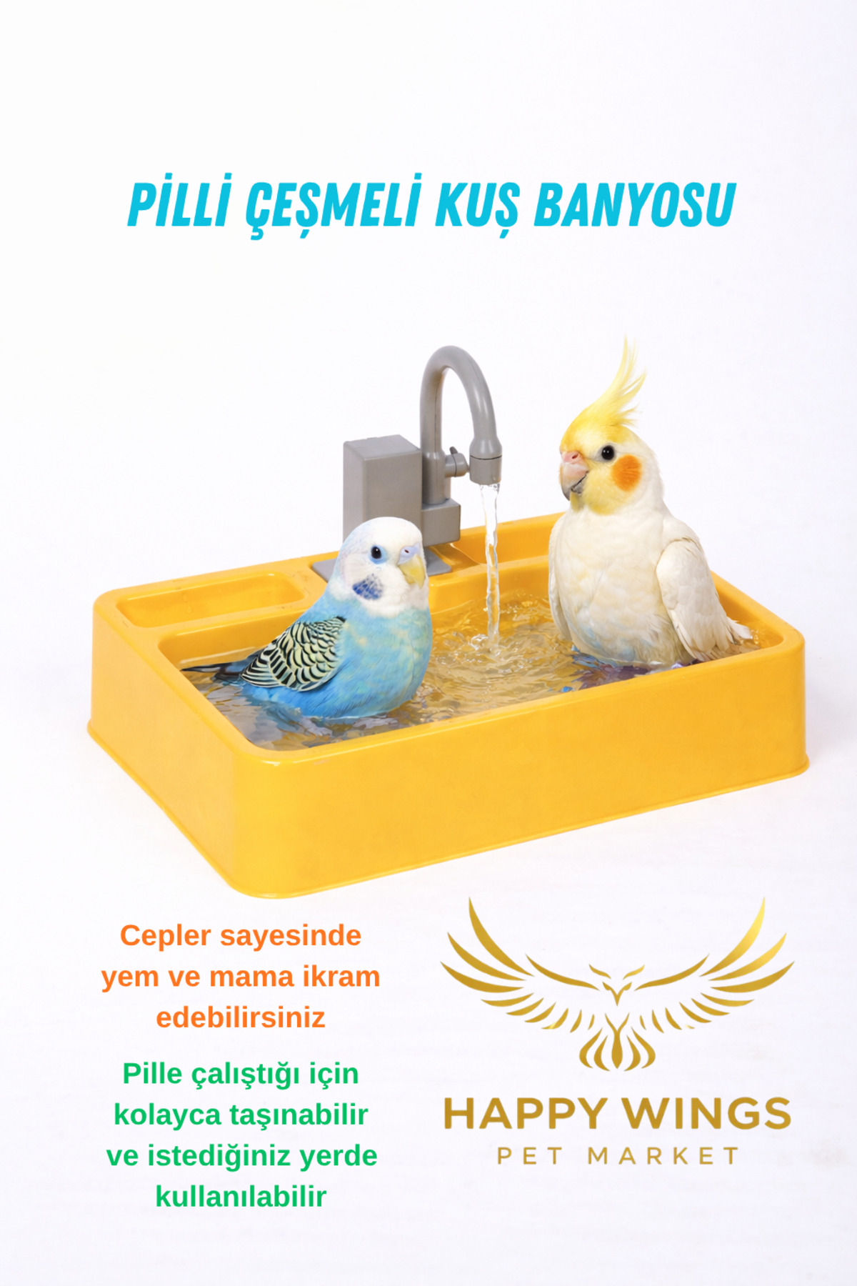 MOD10 Pilli Otomatik Çeşmeli Kuş Banyosu/Oyun Alanı Sarı