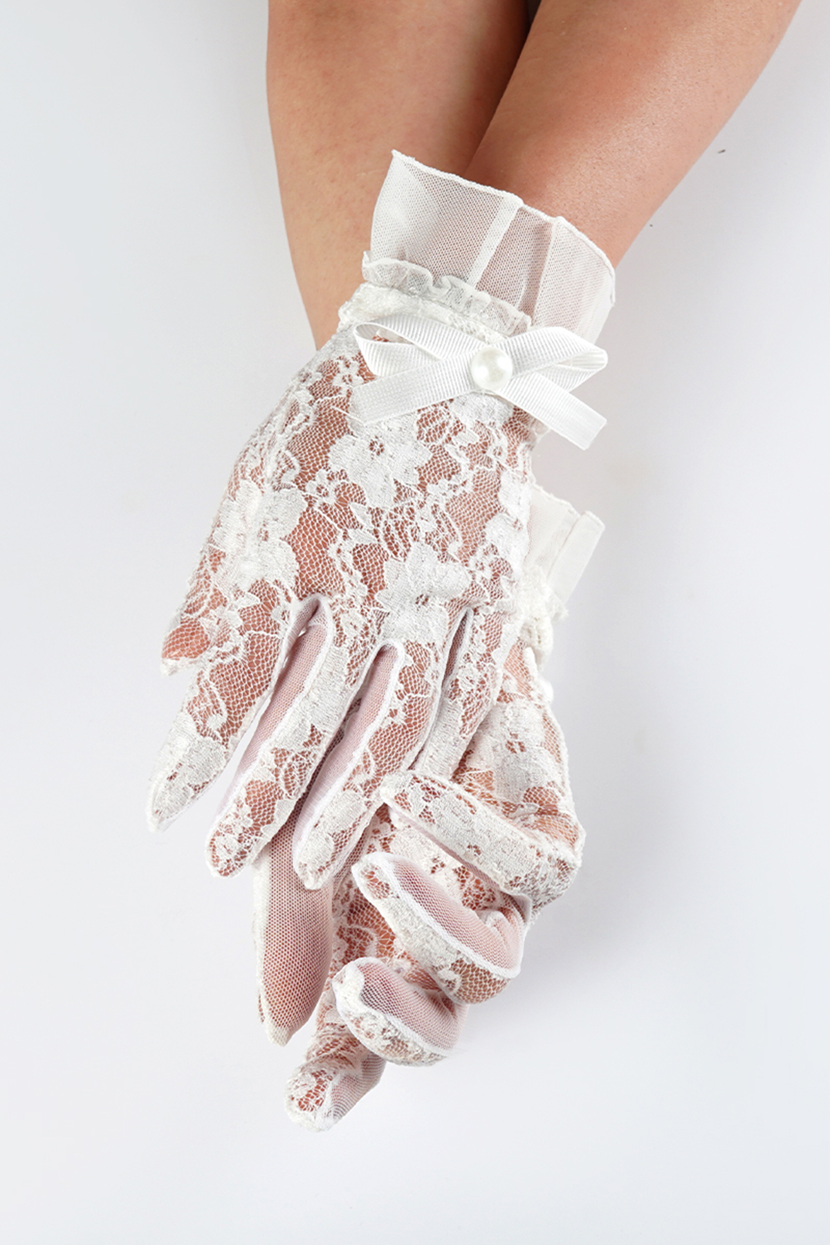 SeddA  Kırık Beyaz Dantel Fırfır Gelin Düğün Davet Balo Parti Eldiveni - Görsel 2