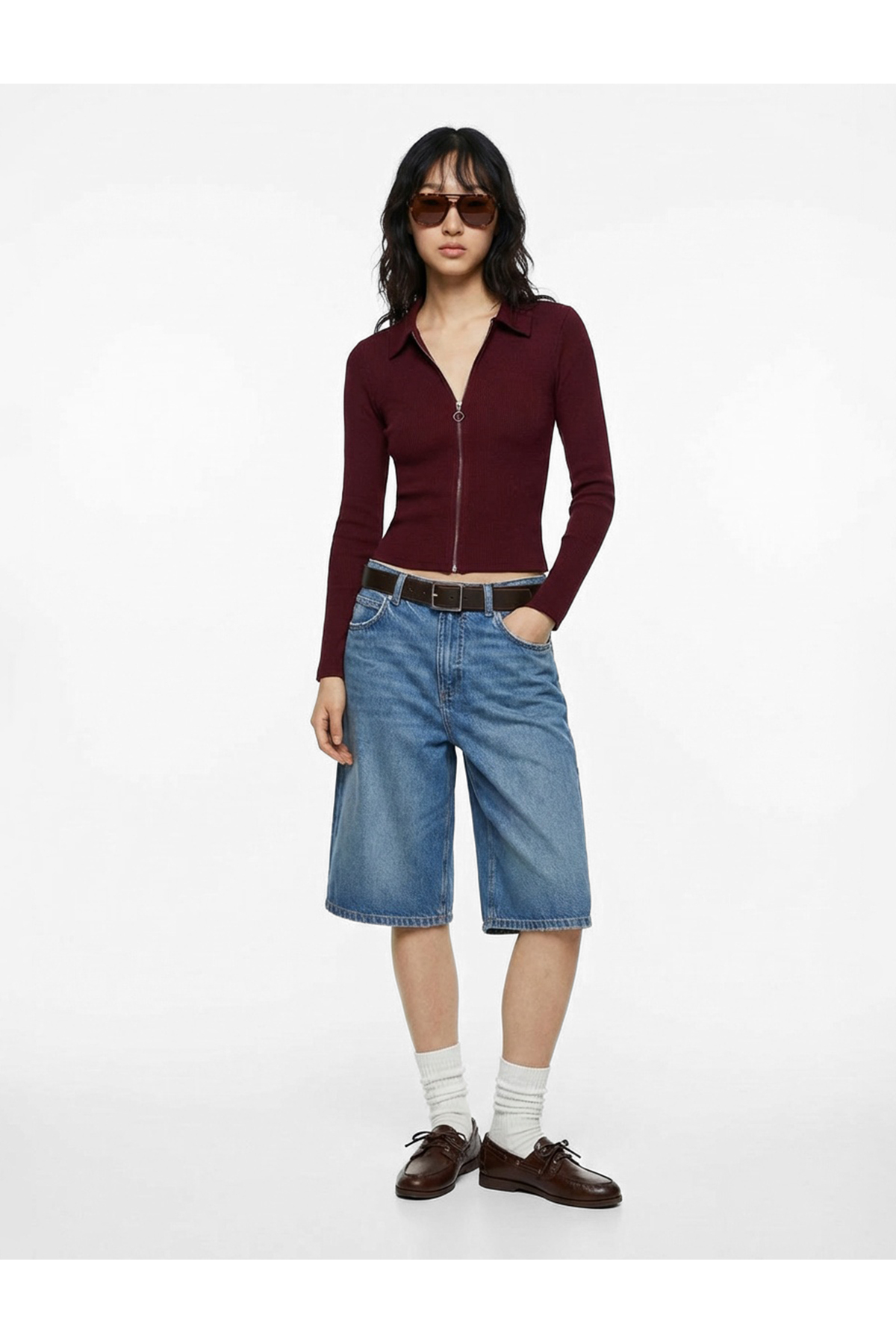 Koton Cotton Zipper Shirt Collar Long Sleeve T-Shirt