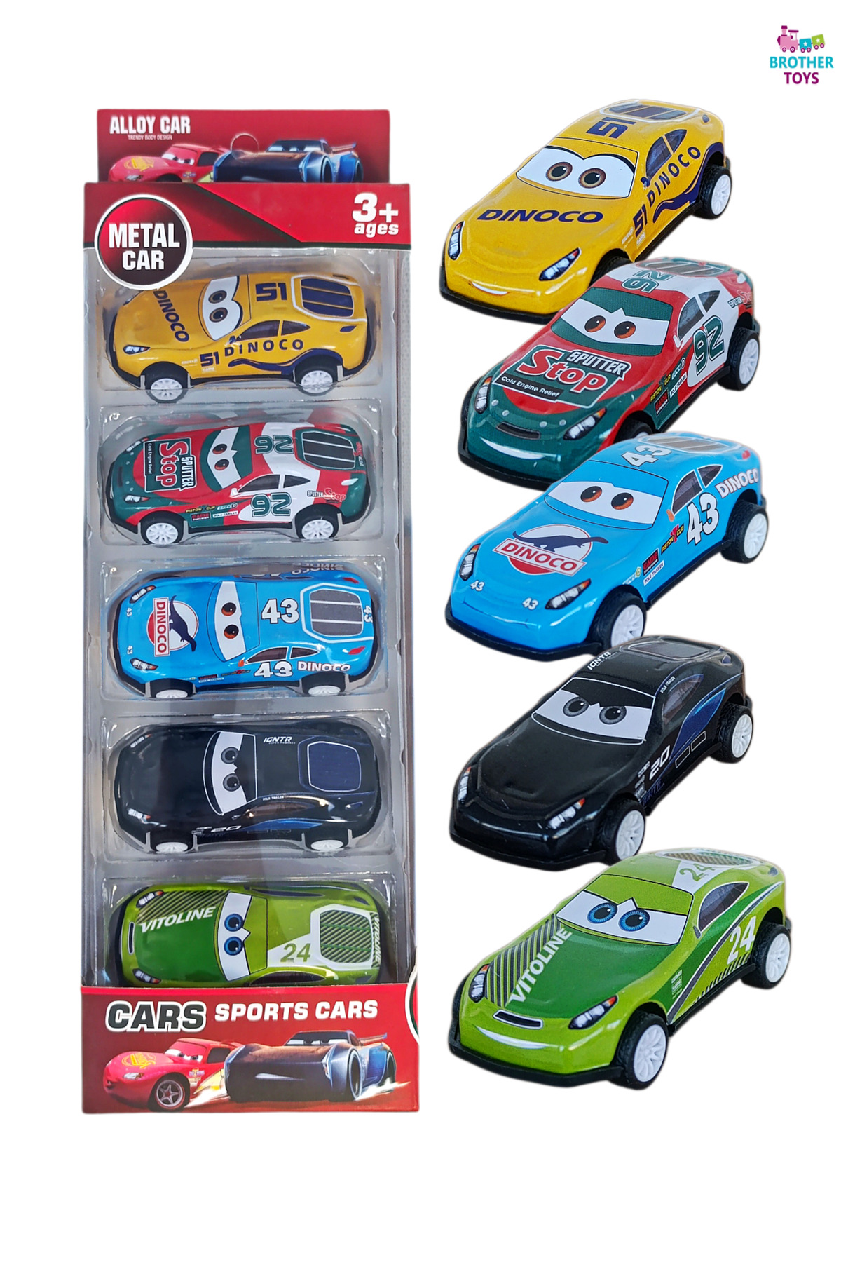 Brother Toys Cars Şimşek Mcqueen 5'li Metal Sürtmeli Araba Seti