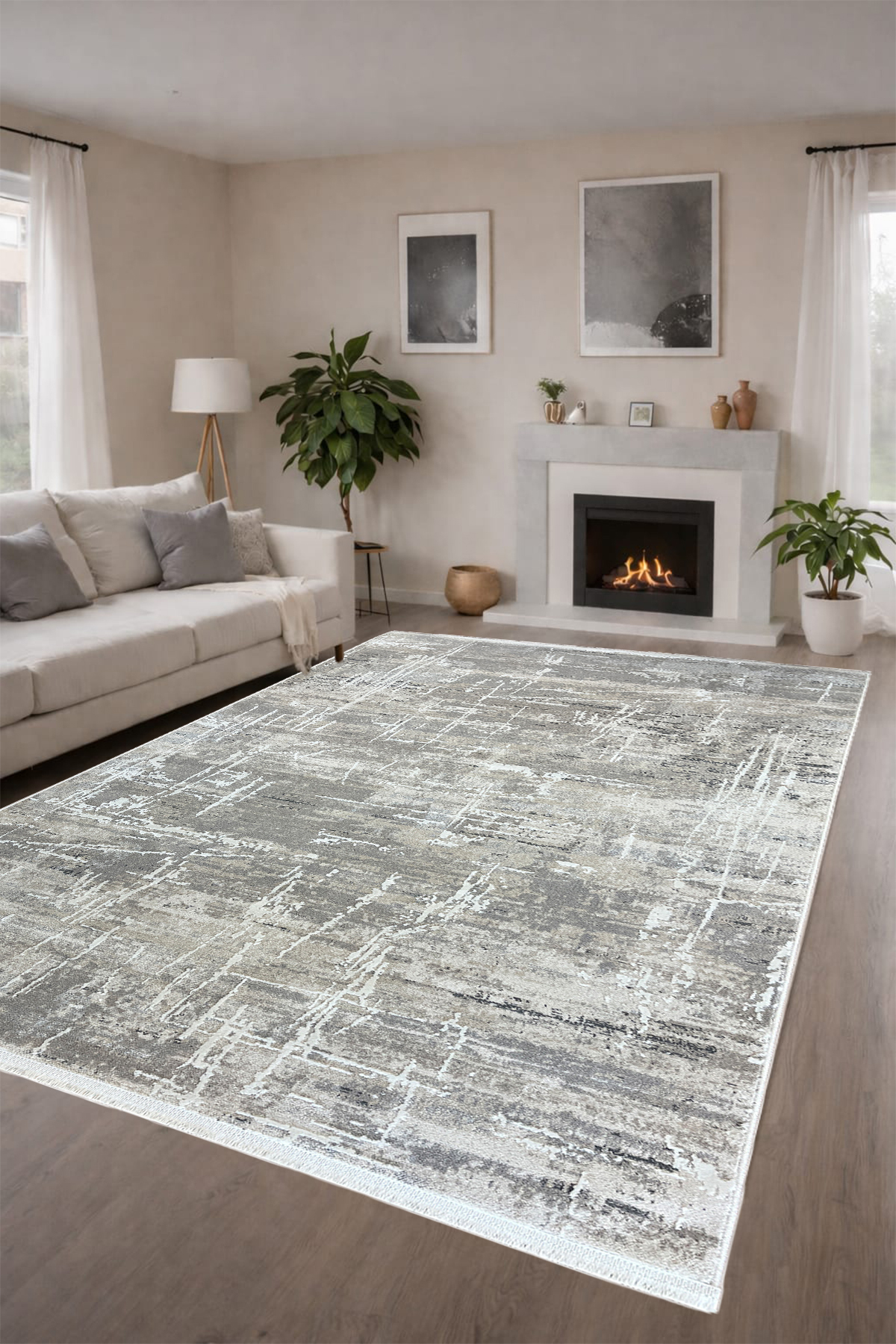4 Square Meters-6 Square Meters Thick Modern Woven Living Room Kitchen Rug Antiallergic Grey White