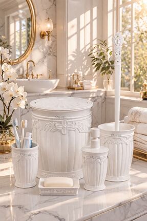 Okyanus Home Saray Beyaz 5'li Banyo Seti