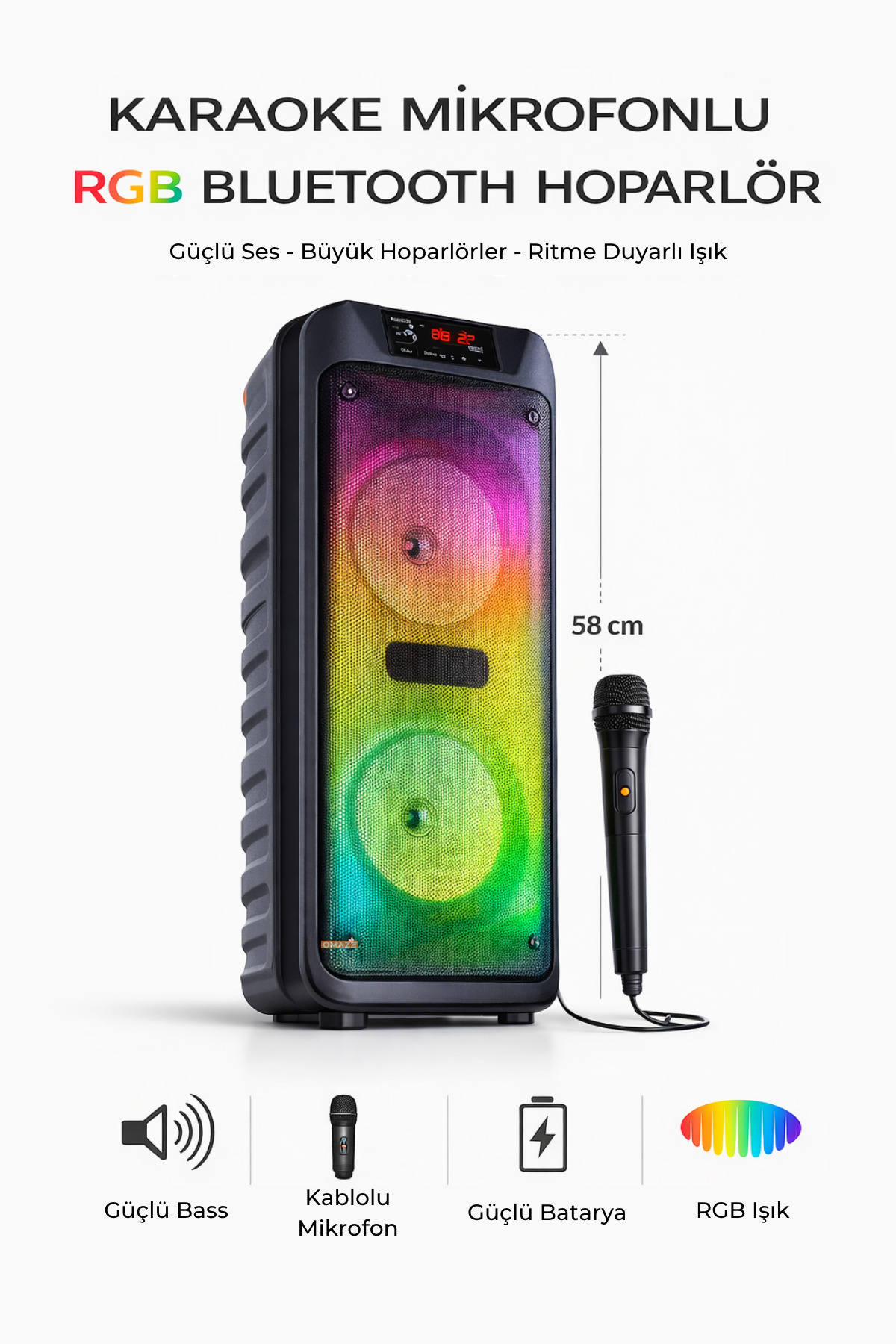 RGB led Ultra Powerful Karaoke Bluetooth Speaker Portable Bluetooth Speaker Including Microphone