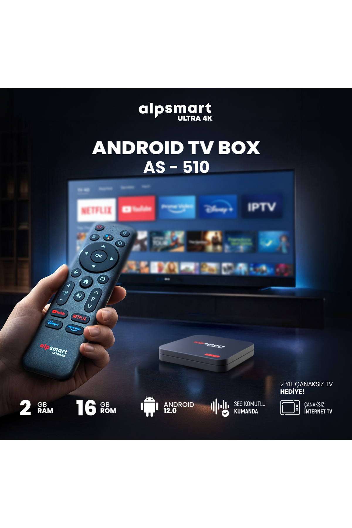 ALPSMART As510 Android Tv Box Ses Komutlu Kumanda 2gb Ram 16 Gb