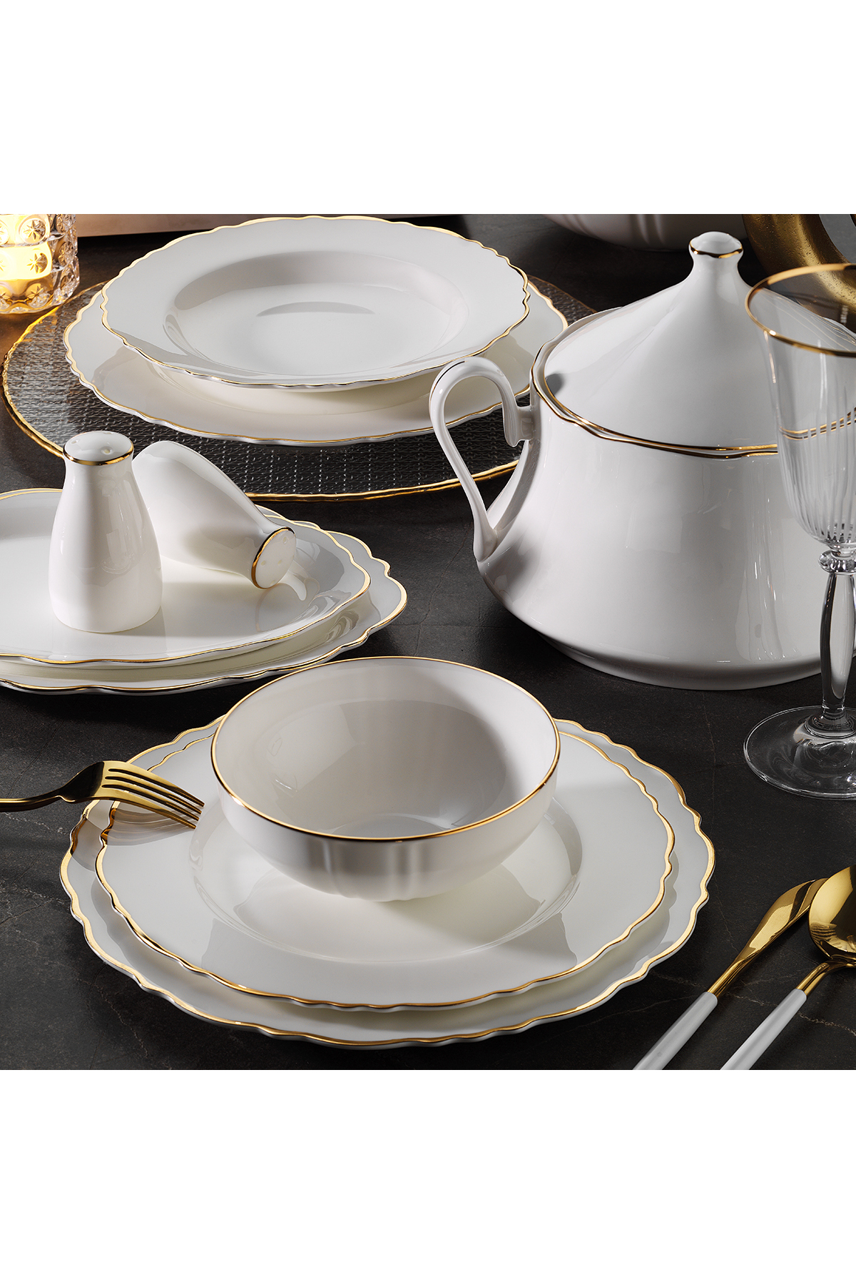 Aryıldız Bone Gold 85 Parça 12 Kişilik Yemek Takımı