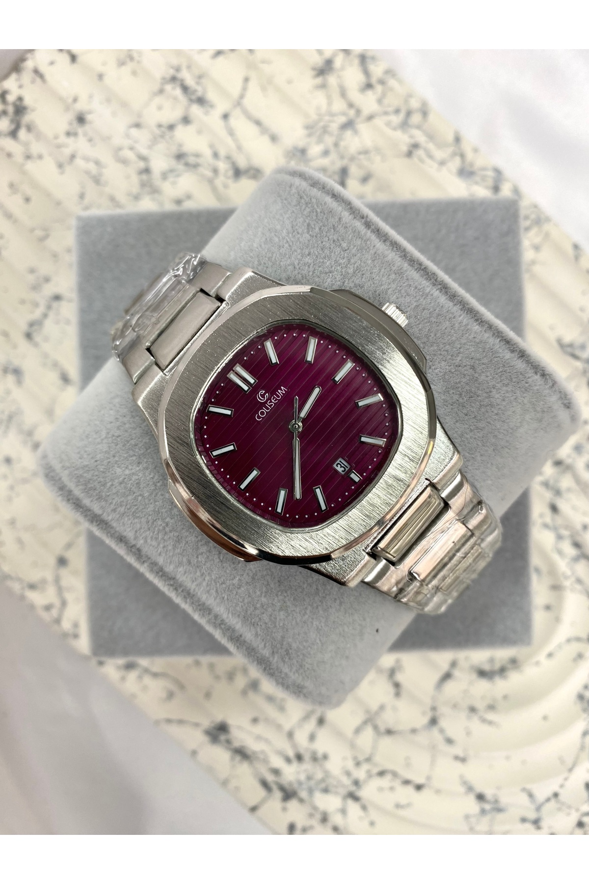 Mazzy  Eşref Tek Model İçi Bordo Patek Çelik Kol Saati - Görsel 2