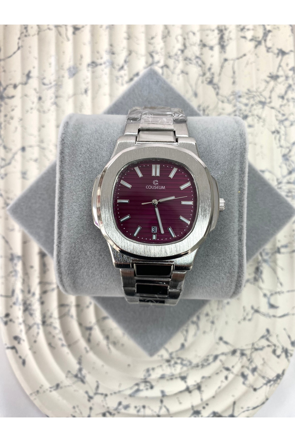 Mazzy  Eşref Tek Model İçi Bordo Patek Çelik Kol Saati - Görsel 3