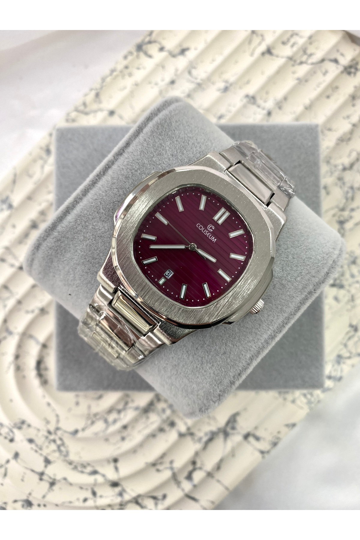 Mazzy  Eşref Tek Model İçi Bordo Patek Çelik Kol Saati