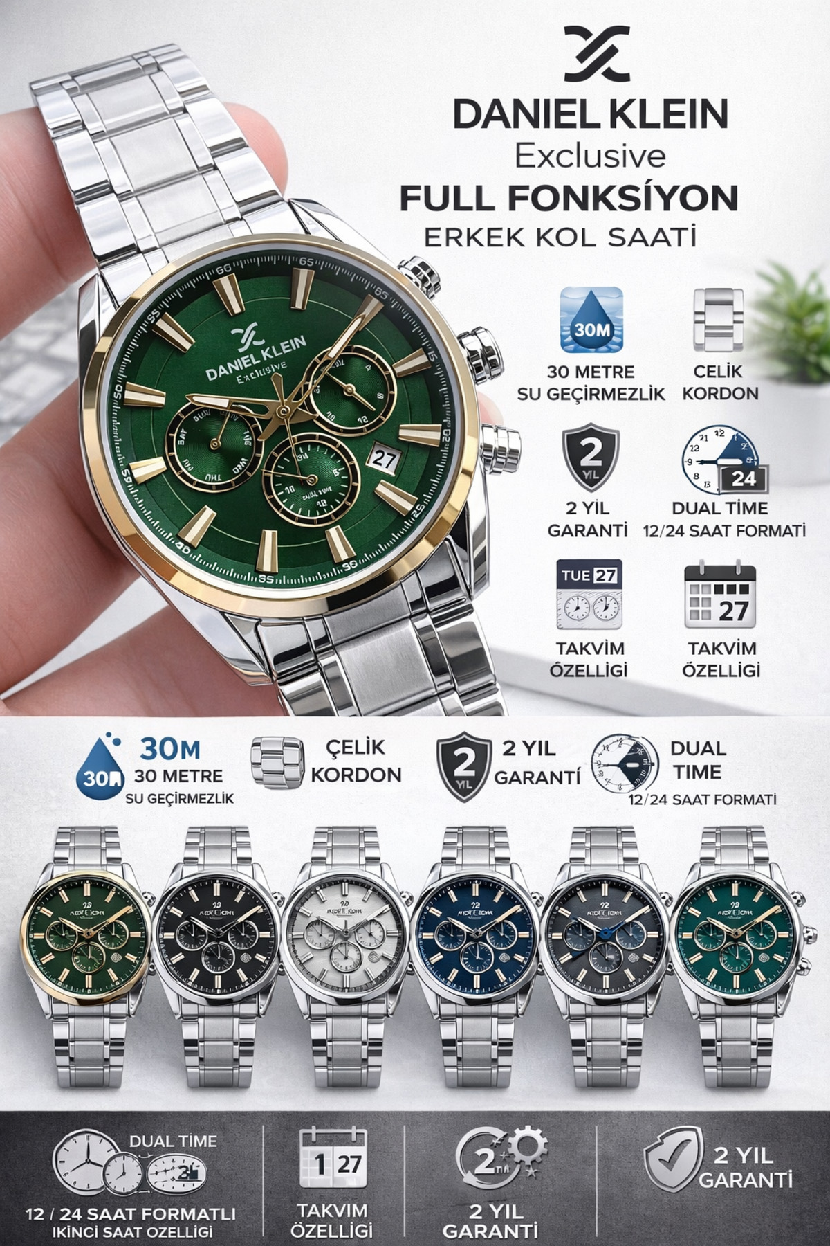 Daniel Klein  Nişan Ve Damatlara Özel İç Fonksiyonları Aktif 2 Yıl Garantili Erkek Kol Saati K.10906- - Görsel 6