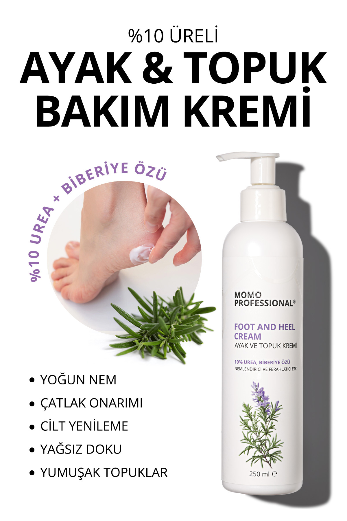 MOMO professional Ayak ve Topuk Kremi Biberiye Özlü, Yoğun Nemlendirici, 250 ml — 1900107G04S11IN02