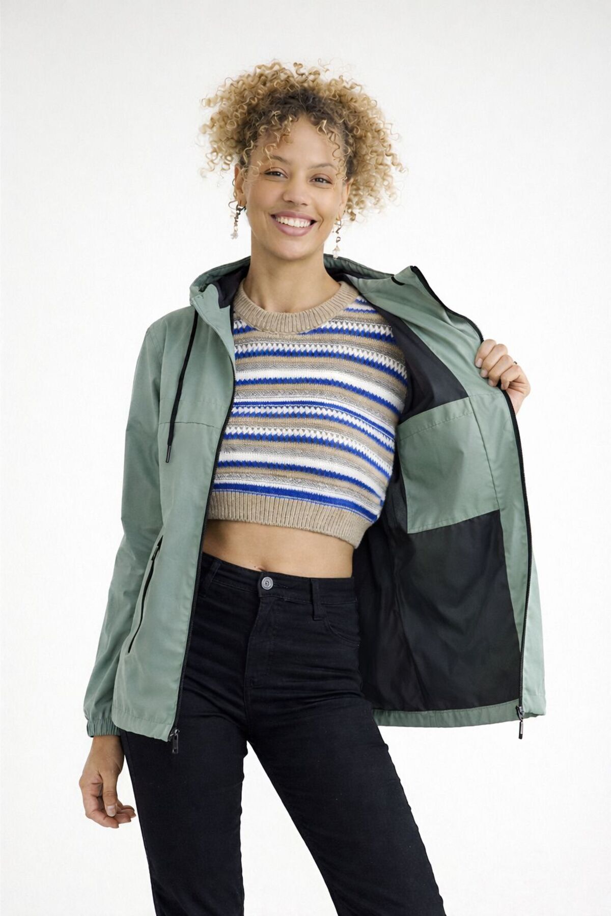 comstar  Kadın Içi Astarlı Suya Dayanıklı Kapüşonlu Cepli Yağmurluk - Görsel 4