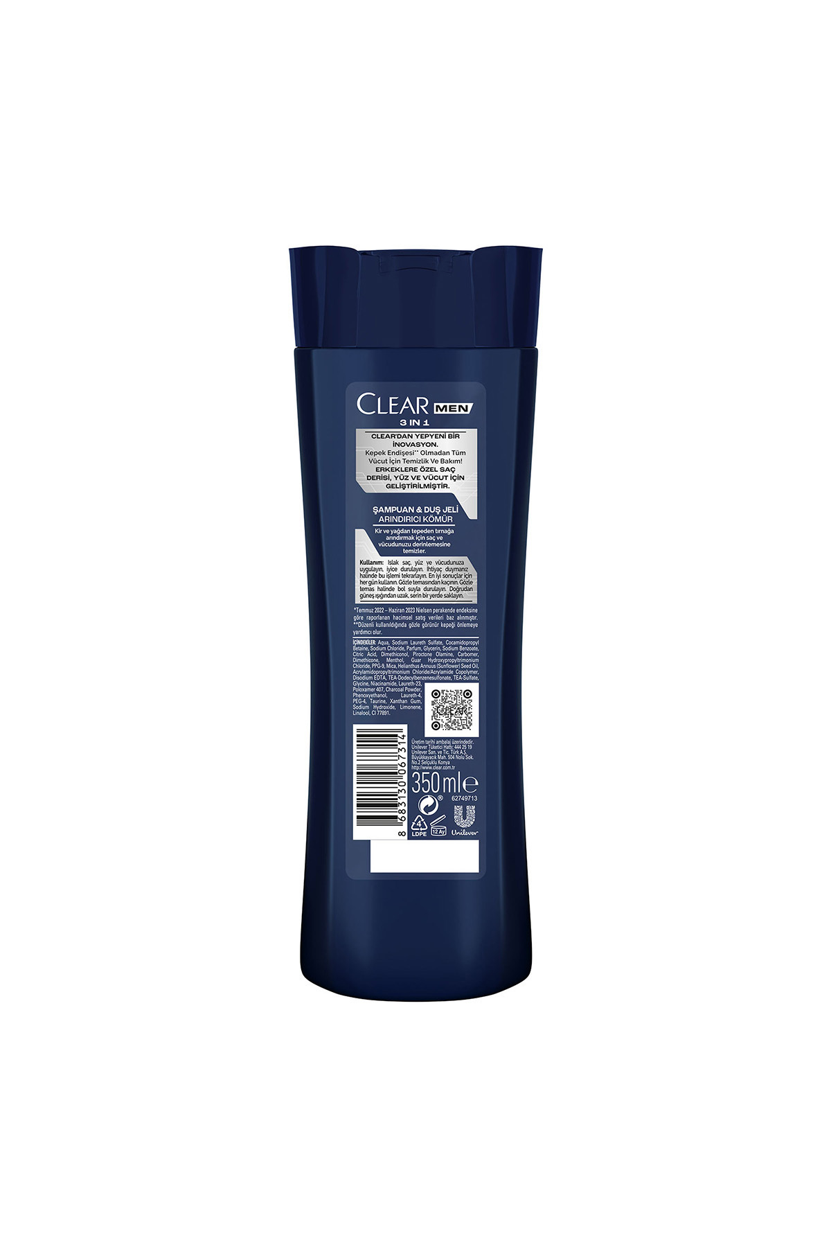 Men 3 in 1 Şampuan & Duş Jeli Arındırıcı Kömür Saç Yüz Vücut İçin 350 ml x3 — SET.UNİ.3894 — تصویر 9 از 9