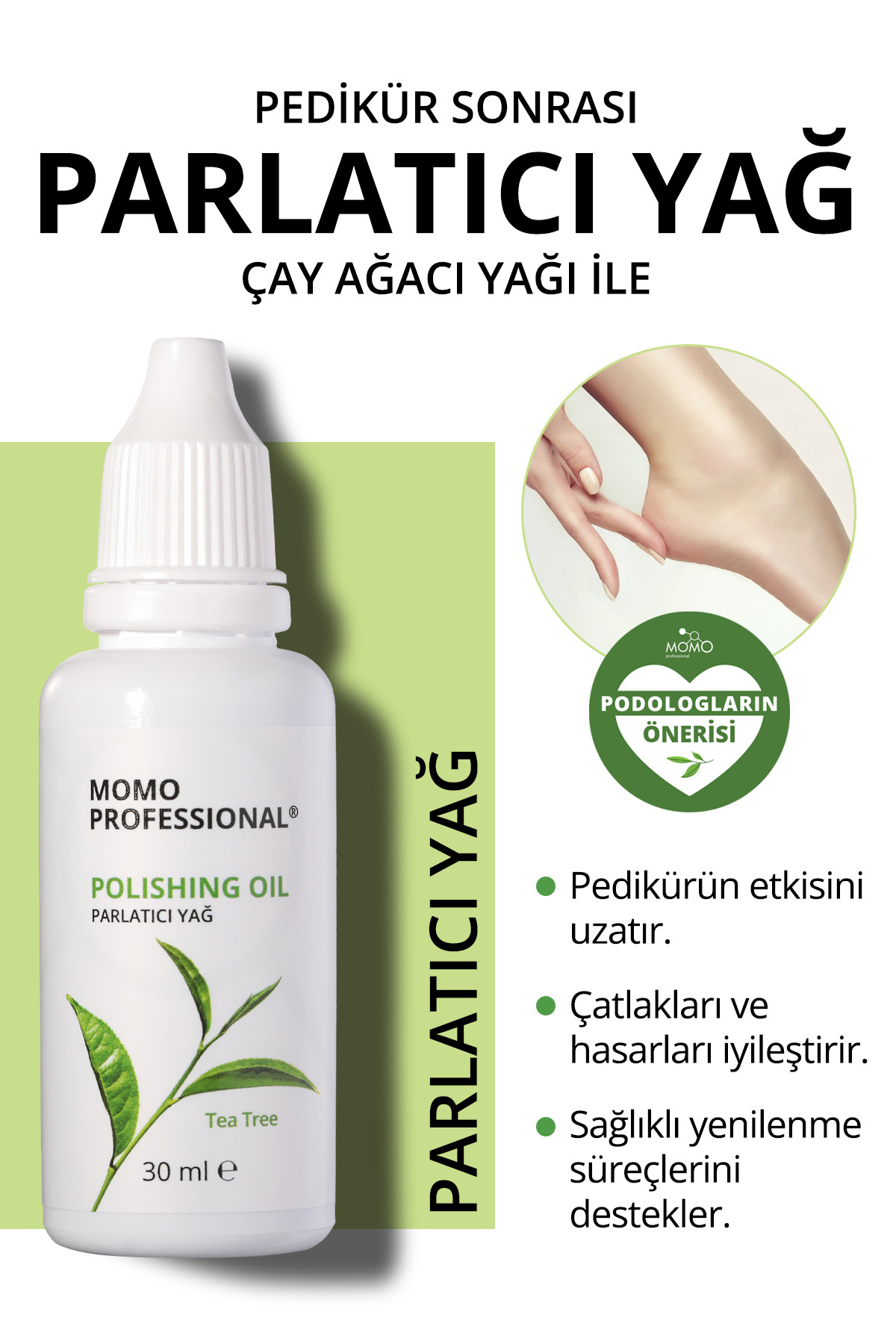MOMO professional Polishing Oil, Pedikür ve Manikür Çay Ağacı Özlü Parlatıcı Moleküler Yağı, El ve Ayak Cilası, 30 ml — 1900107G10S04RK00