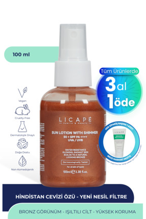 Licape Yüksek Koruma Suya Dayanıklı Işıltılı +50 Faktör Güneş Kremi 100ml