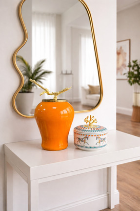 ferayhome Dekoratif Obje Soft Sarı Şah Küp Herm At Desen Obje Gold - Feray Home