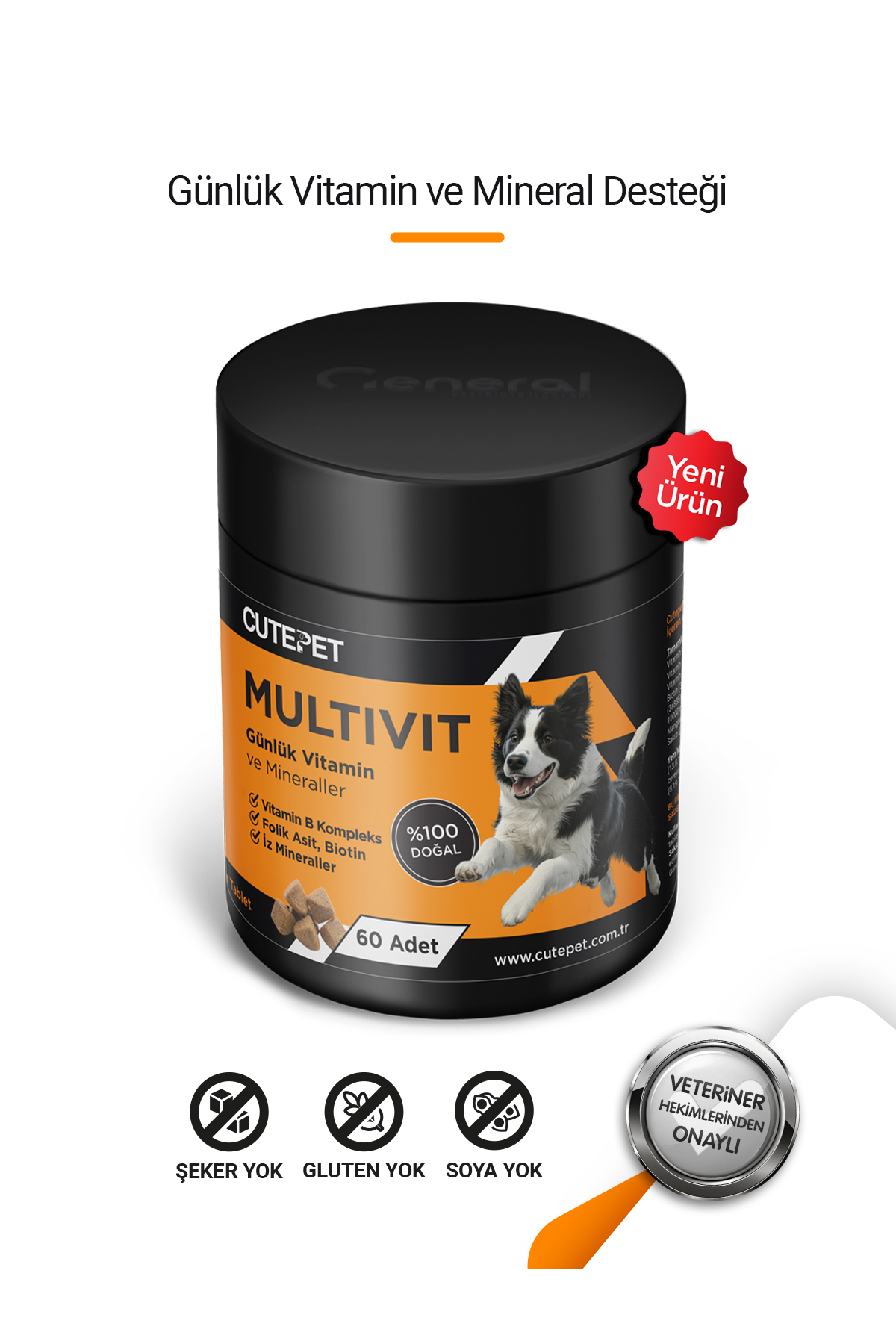 CutePet Multivit Köpek Vitamin ve Mineral Tableti 60 Adet – Günlük