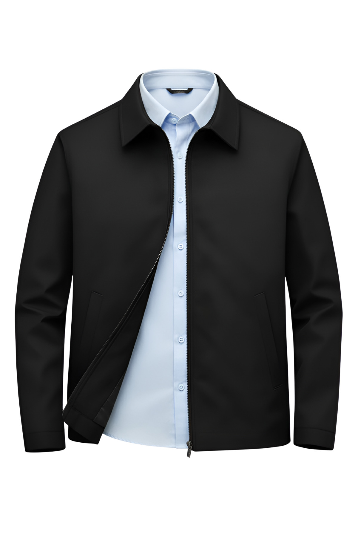 SİVAİST  Siyah Erkek Pamuk Polyester Karışımlı Yakalı Bonded Kumaş Su Ve Rüzgar Geçirmez Mevsimlik&Yazlık Mon
