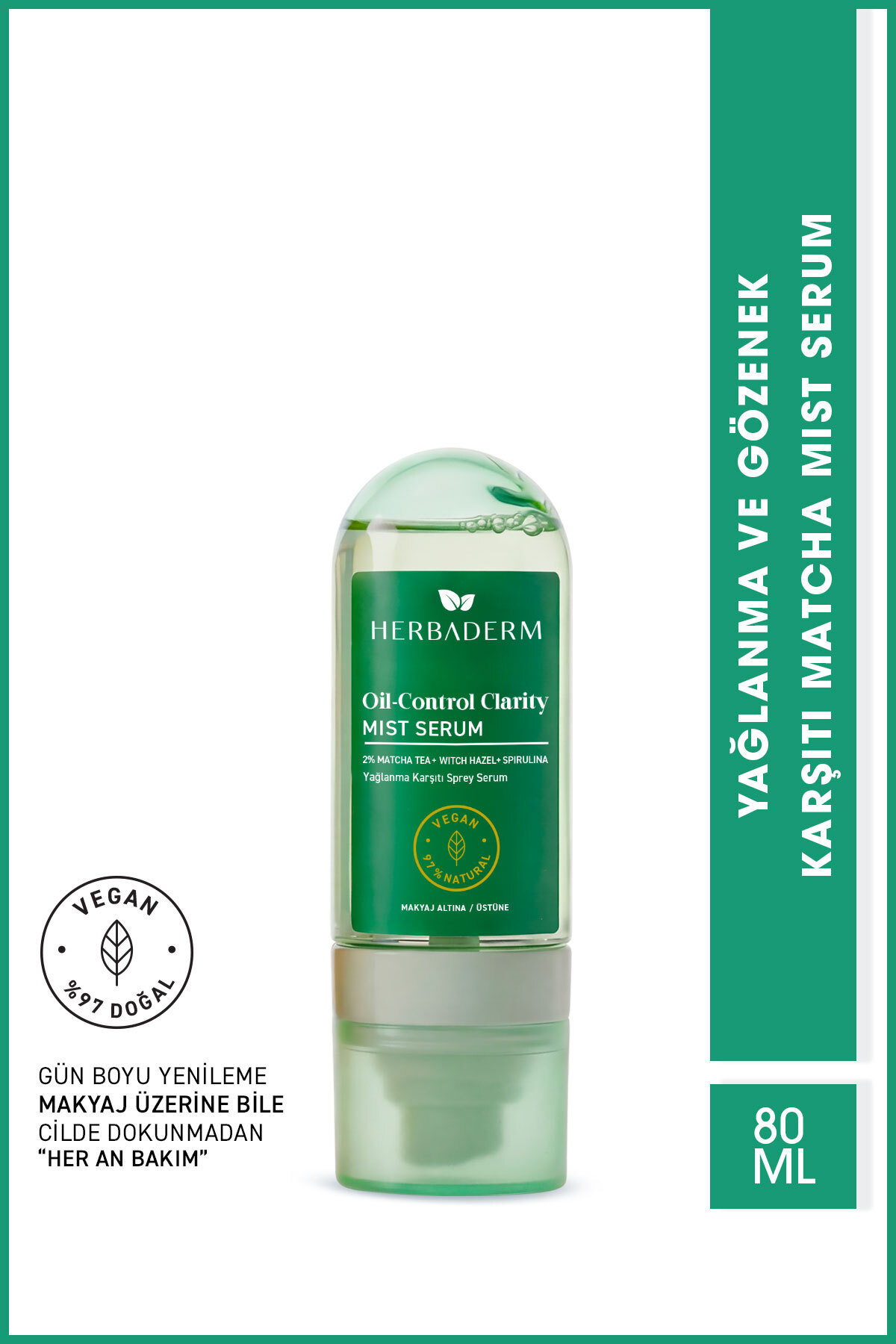 Herbaderm Yağlanma ve Gözenek Karşıtı Mist Sprey Serum, Makyaj Altına/Üstüne 80 ml — 9.365.795