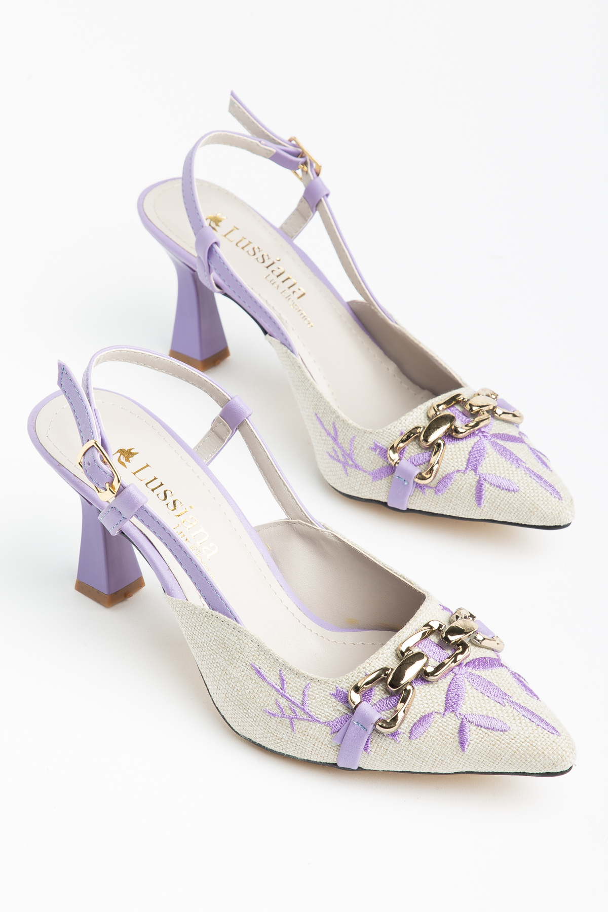 Moda Hanım  Kadın Lila Keten Günlük Arkası Açık Topuklu Ayakkabı