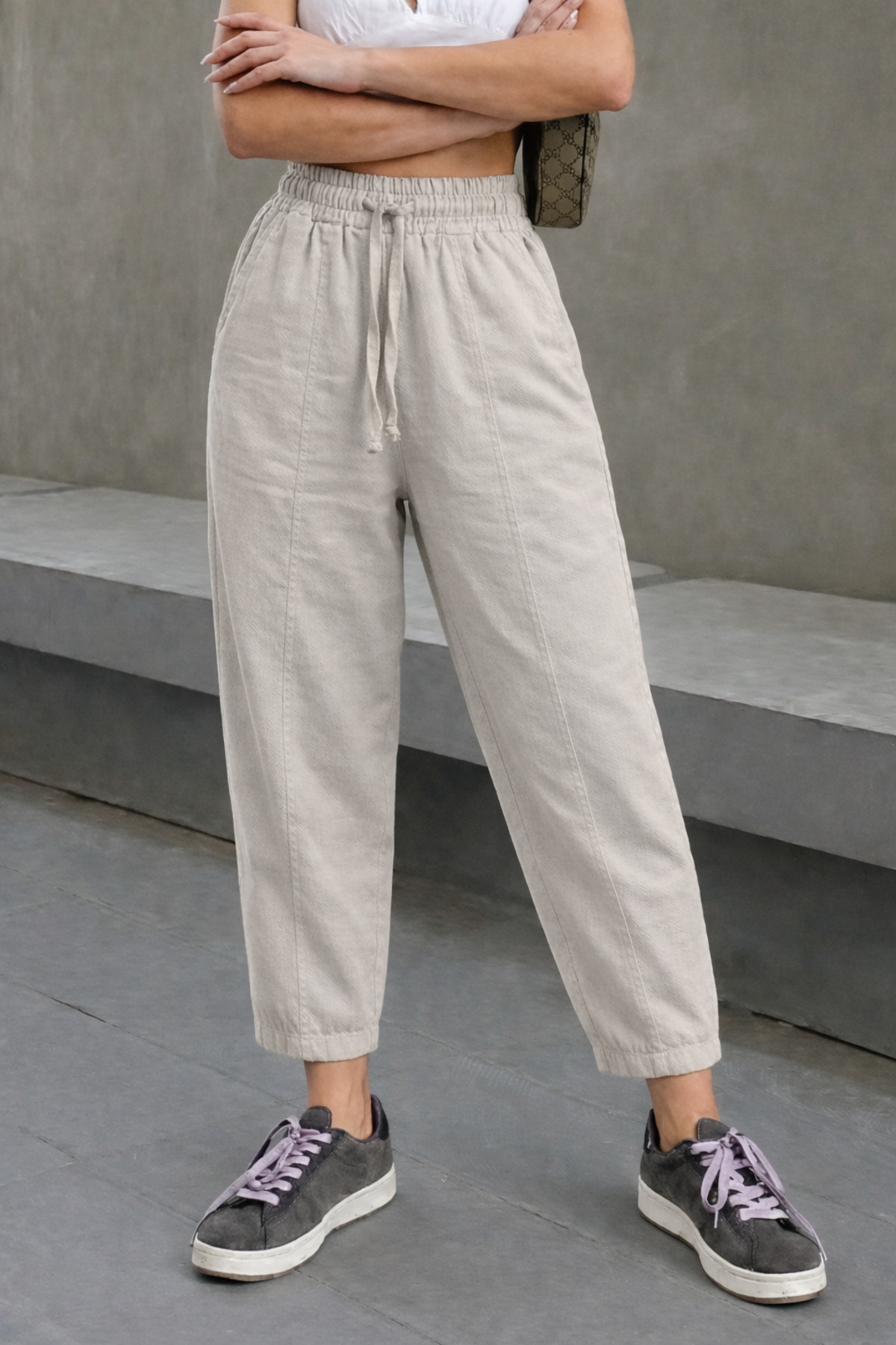 COMBİNE MİCHAİL  Kadın Beli Lastikli Gri Şalvar Pantolon