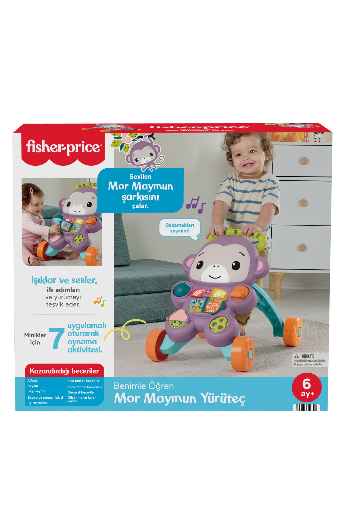 Learn with Me Purple Monkey Walker - Educational Baby Walking Companion (With Light and Music)