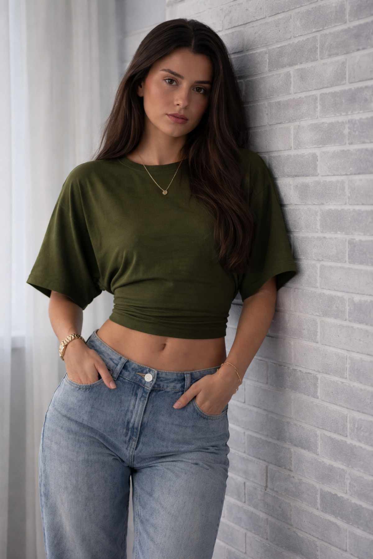 COMBİNE MİCHAİL  Kadın Vücuda Oturan Geniş Kol Haki Bluz - Görsel 4