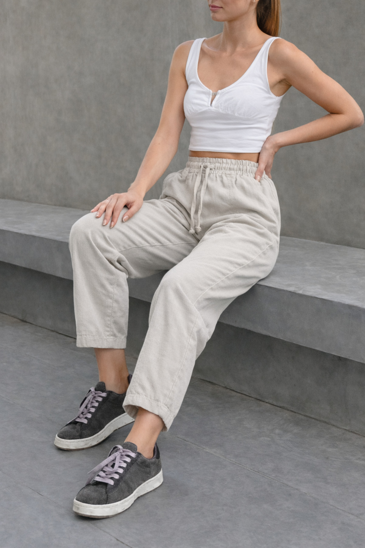 COMBİNE MİCHAİL  Kadın Beli Lastikli Gri Şalvar Pantolon - Görsel 4